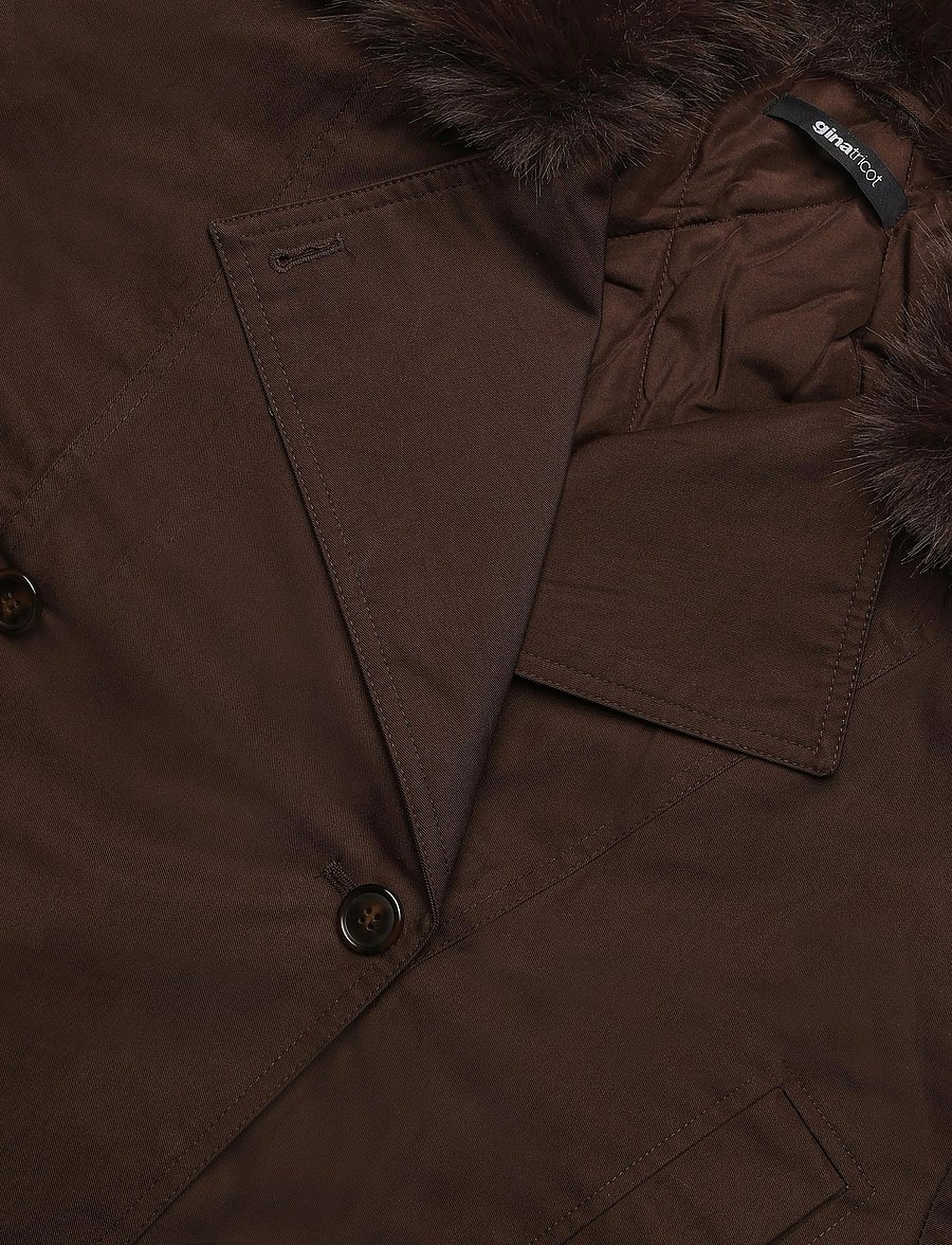 Gina Tricot - Short faux fur collar jacket - tekoturkikset - dark brown (7180) - 2