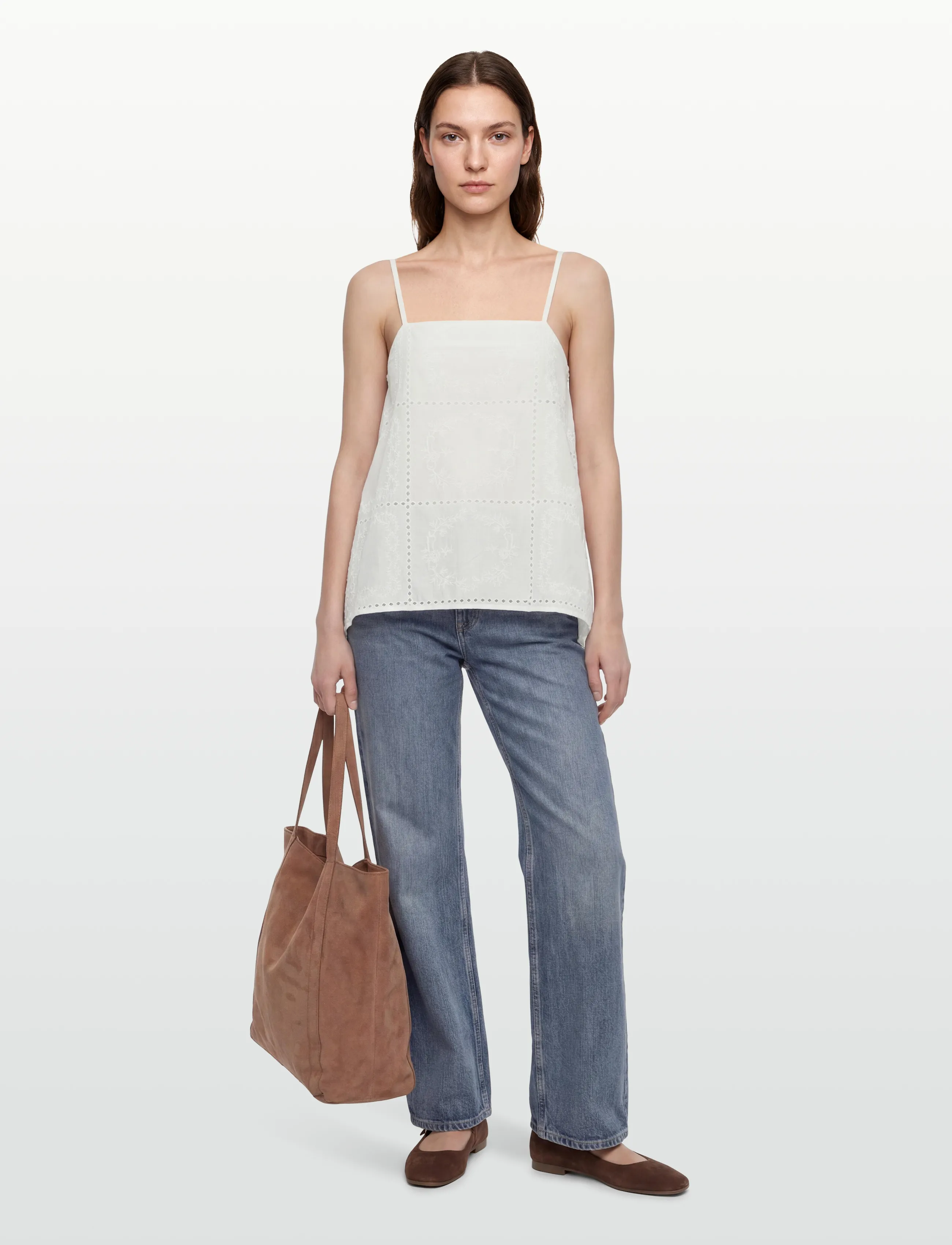 Gina Tricot Embroidery Top, 40, White, T-Shirts & Toppe > Uden Ærmer, Dame