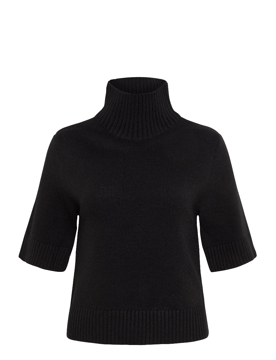Gina Tricot - Short sleeve knitted polo top - striktrøjer - black (9000) - 0