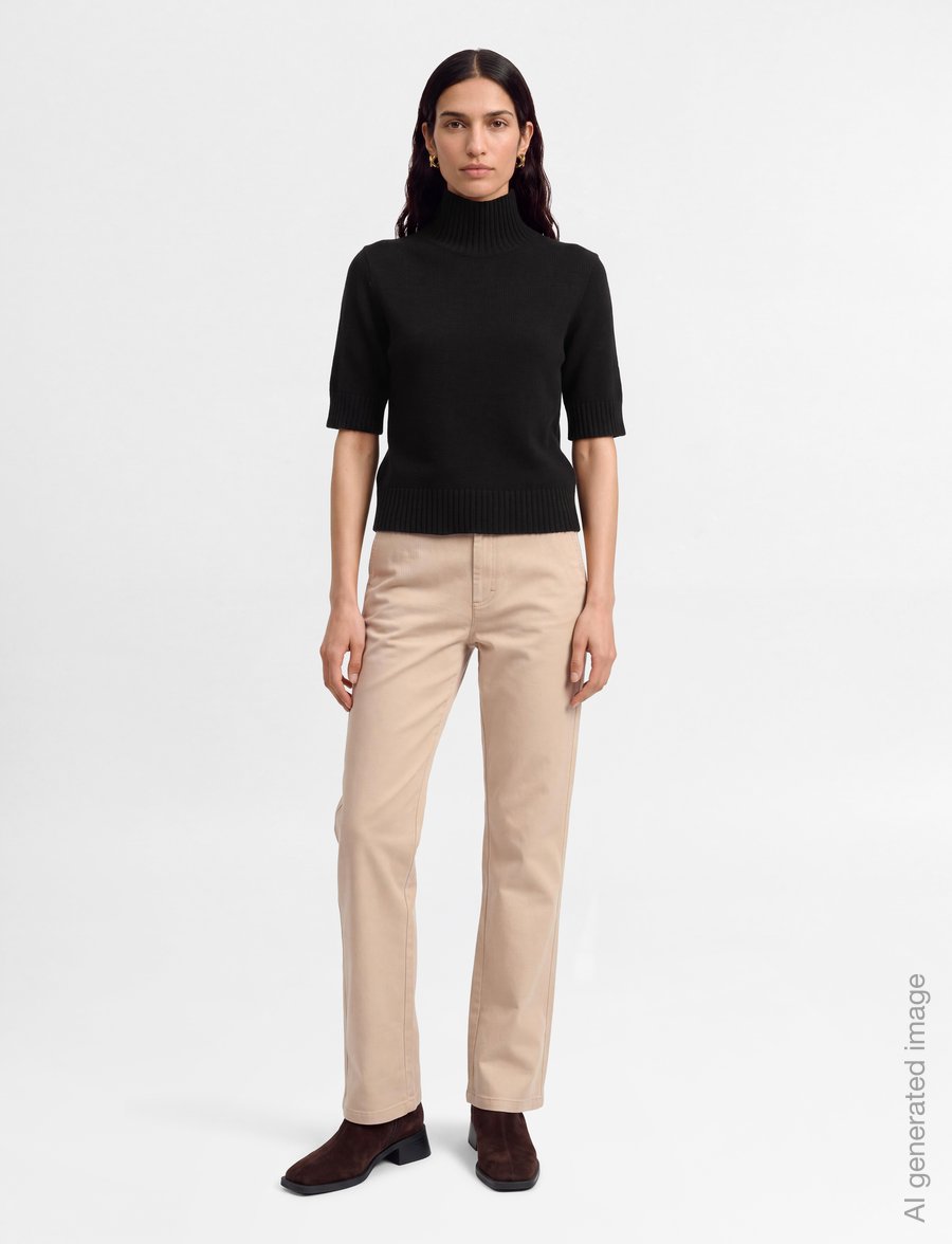 Gina Tricot - Short sleeve knitted polo top - strikkegensere - black (9000) - 0
