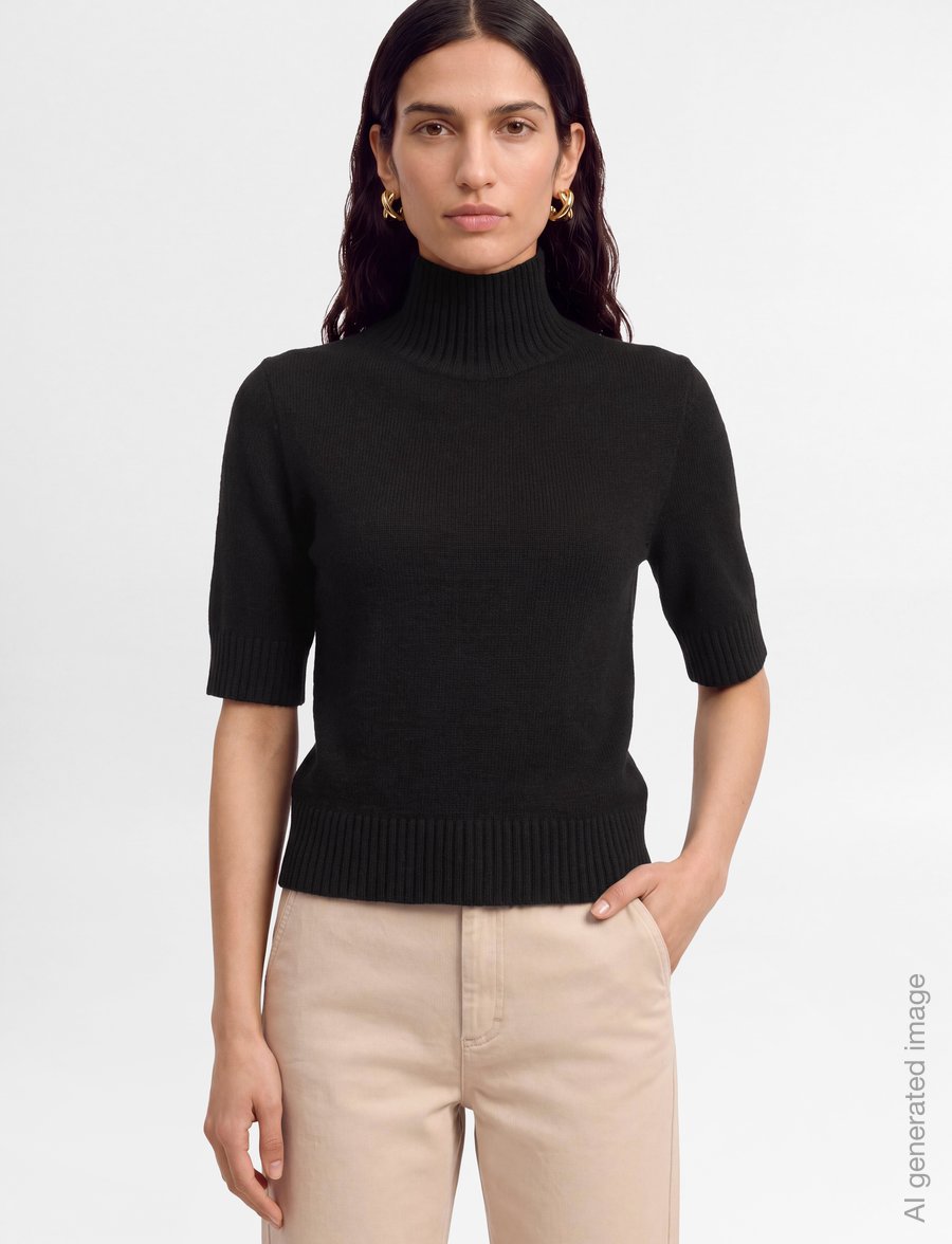 Gina Tricot - Short sleeve knitted polo top - strikkegensere - black (9000) - 3