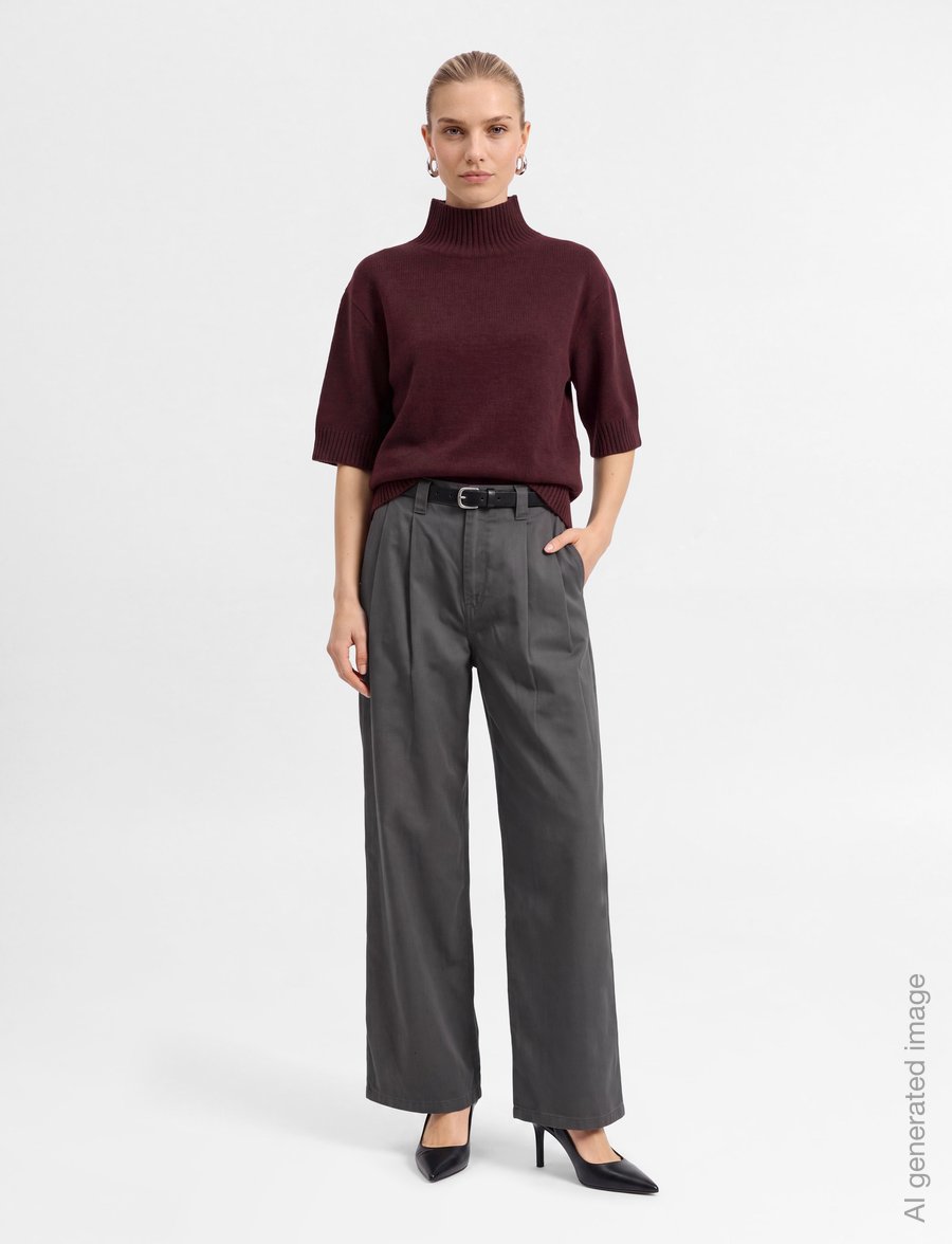 Gina Tricot - Short sleeve knitted polo top - kampsunid - dark wine (3966) - 0