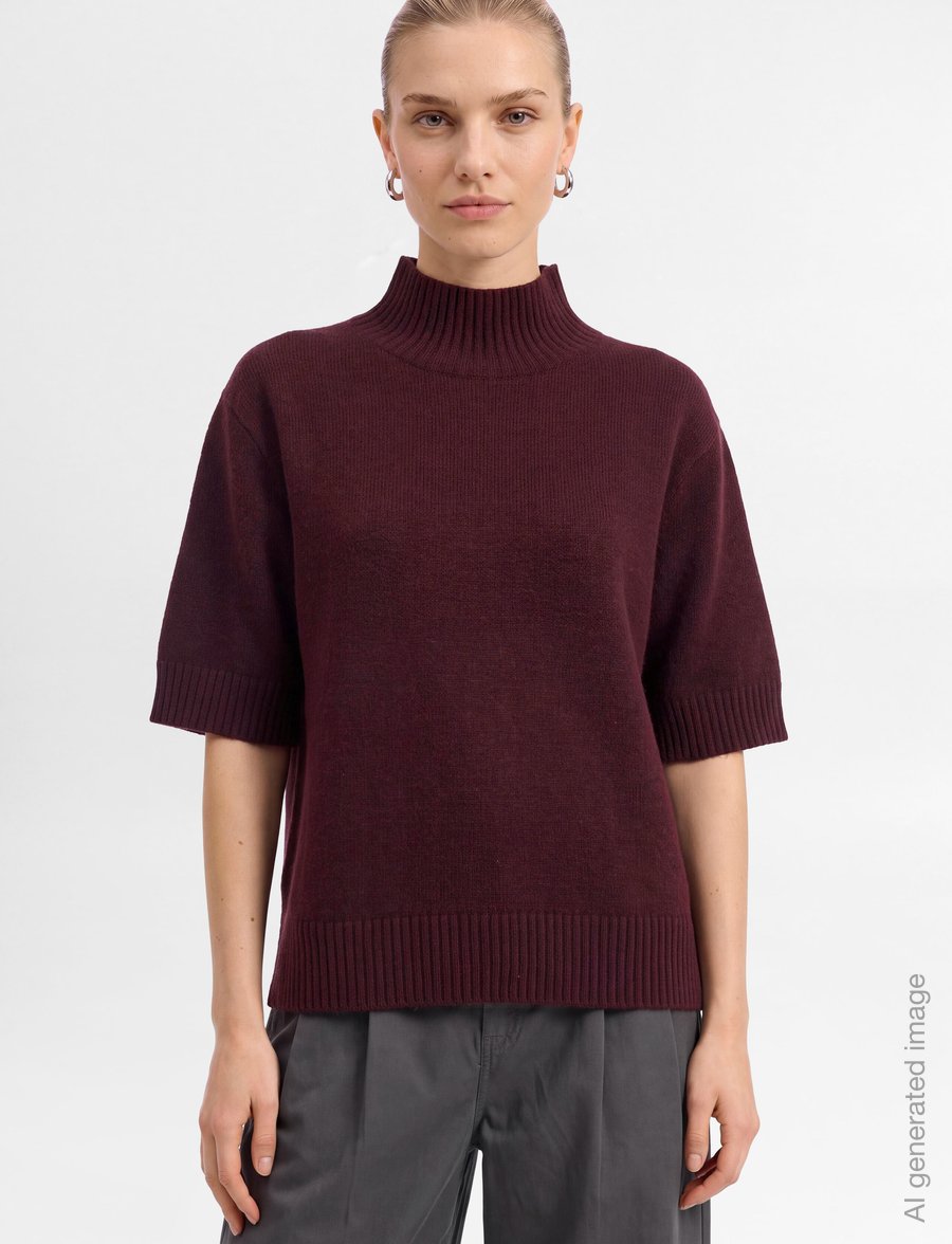 Gina Tricot - Short sleeve knitted polo top - kampsunid - dark wine (3966) - 3