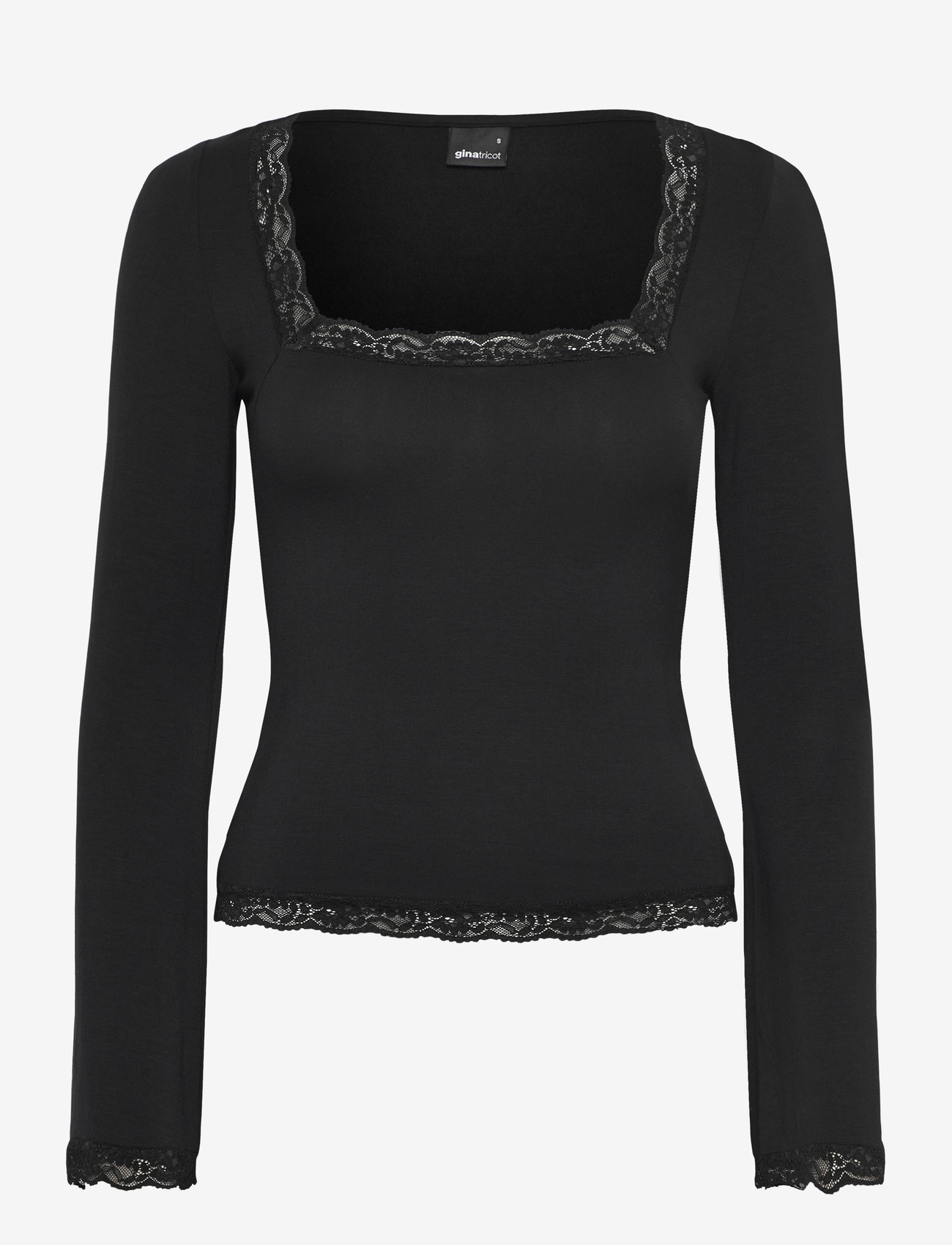 Gina Tricot - Square neck lace top - oberteile - black (9000) - 0