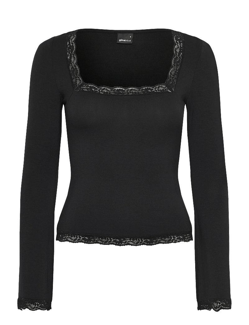 Gina Tricot - Square neck lace top - oberteile - black (9000) - 0