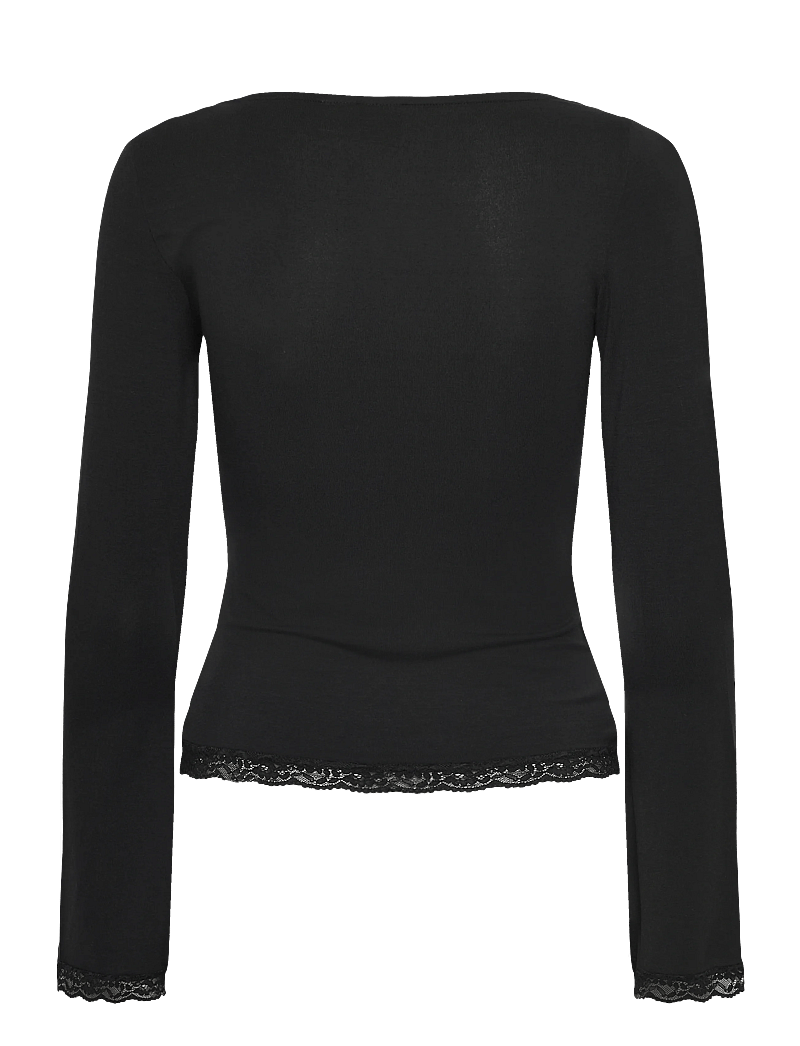 Gina Tricot - Square neck lace top - oberteile - black (9000) - 1