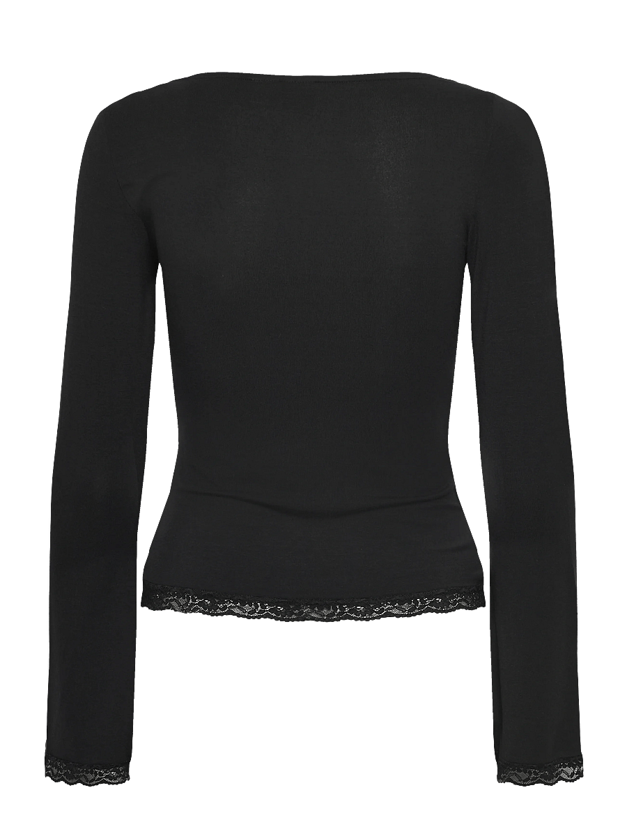 Gina Tricot - Square neck lace top - tops - black (9000) - 1