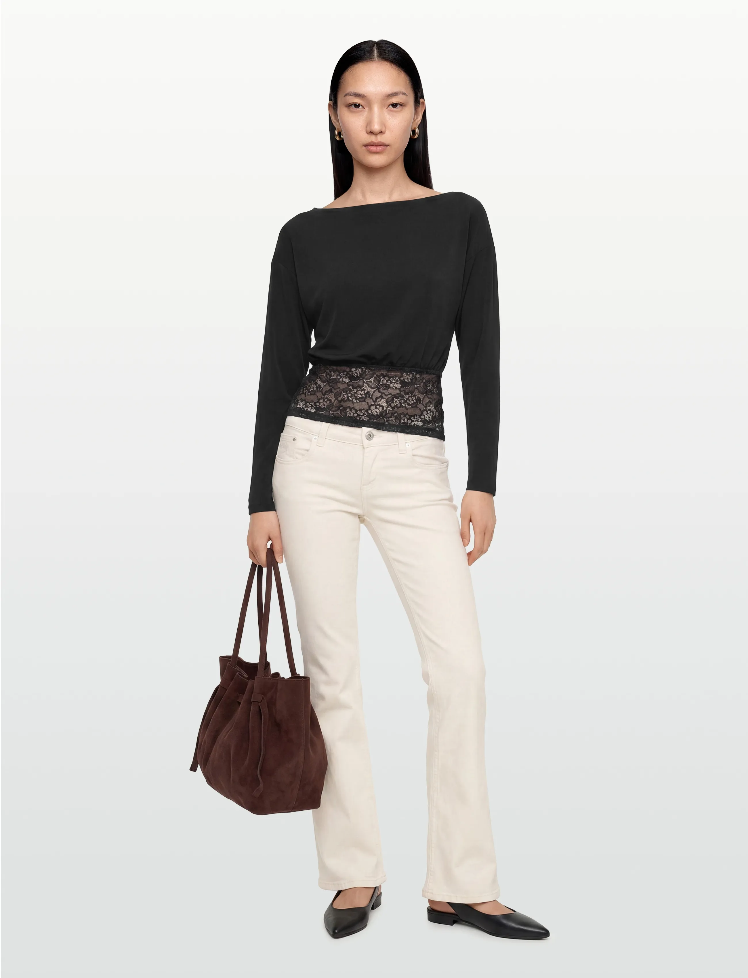 Gina Tricot Slouchy Lace Top, Kvinder, Slouchy Blonde Top, Sort, Str: L