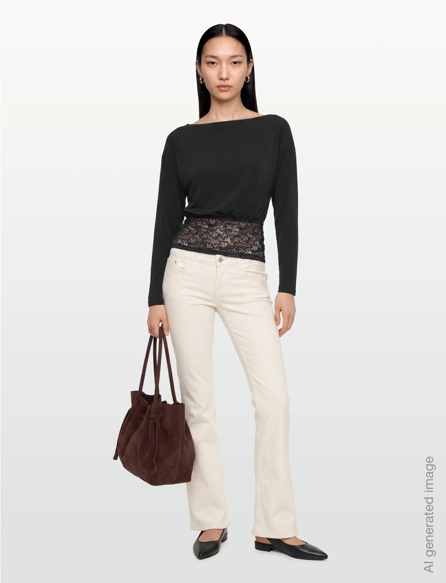 Gina Tricot - Slouchy lace top - long-sleeved tops - black (9000) - 0