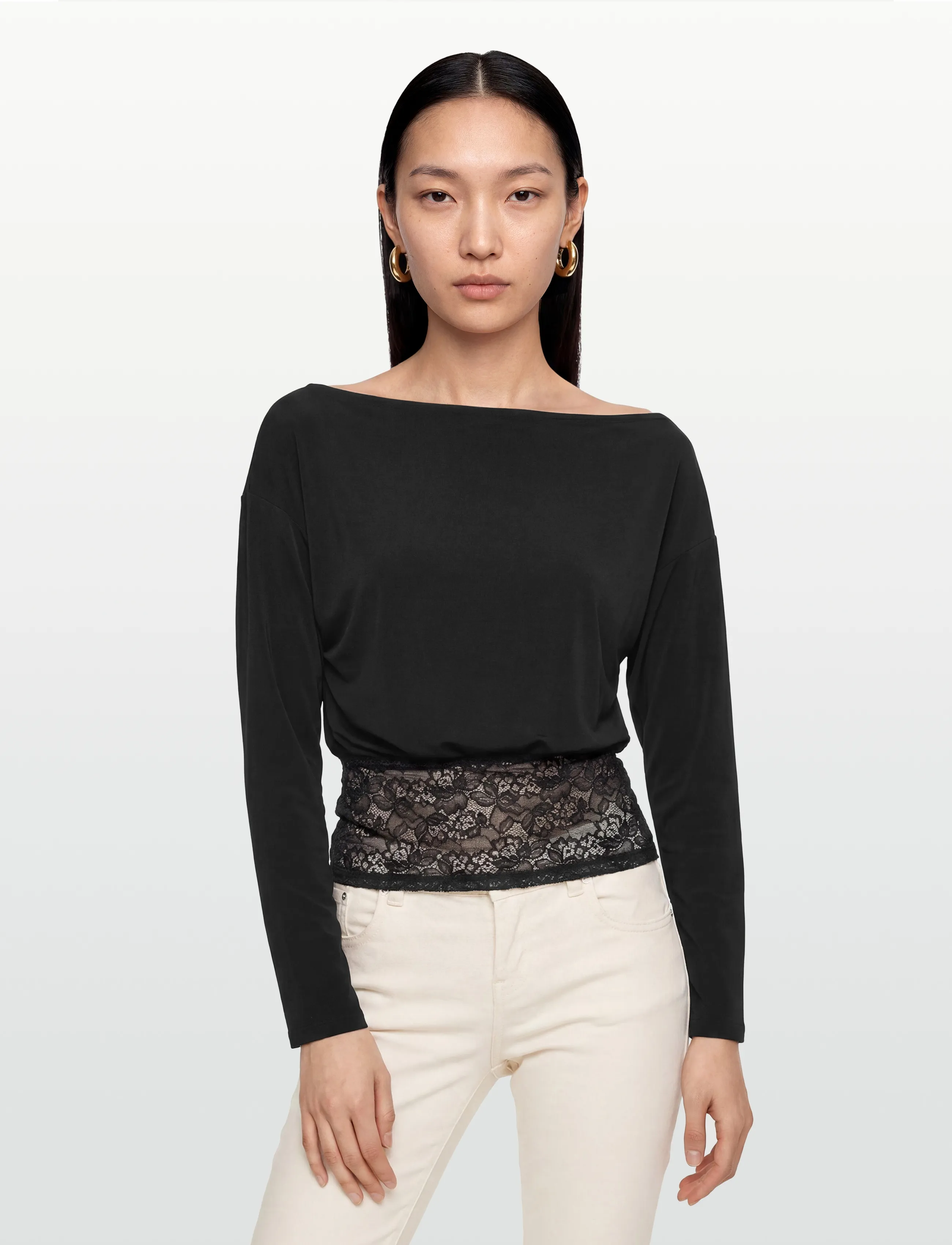 Gina Tricot - Slouchy lace top - pikkade varrukatega alussärgid - black (9000) - 3