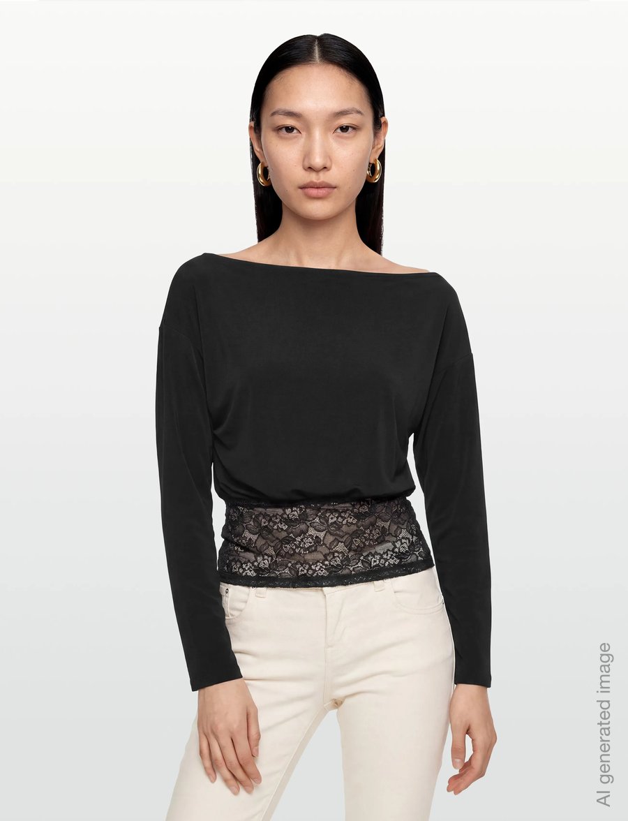 Gina Tricot - Slouchy lace top - long-sleeved tops - black (9000) - 3