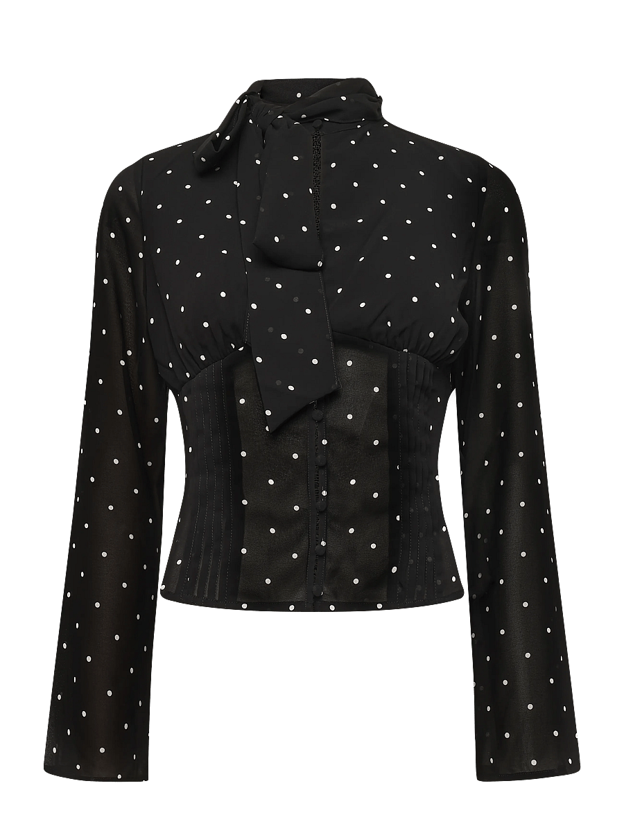 Gina Tricot - Chiffon blouse - långärmade blusar - black/white dot (9726) - 0