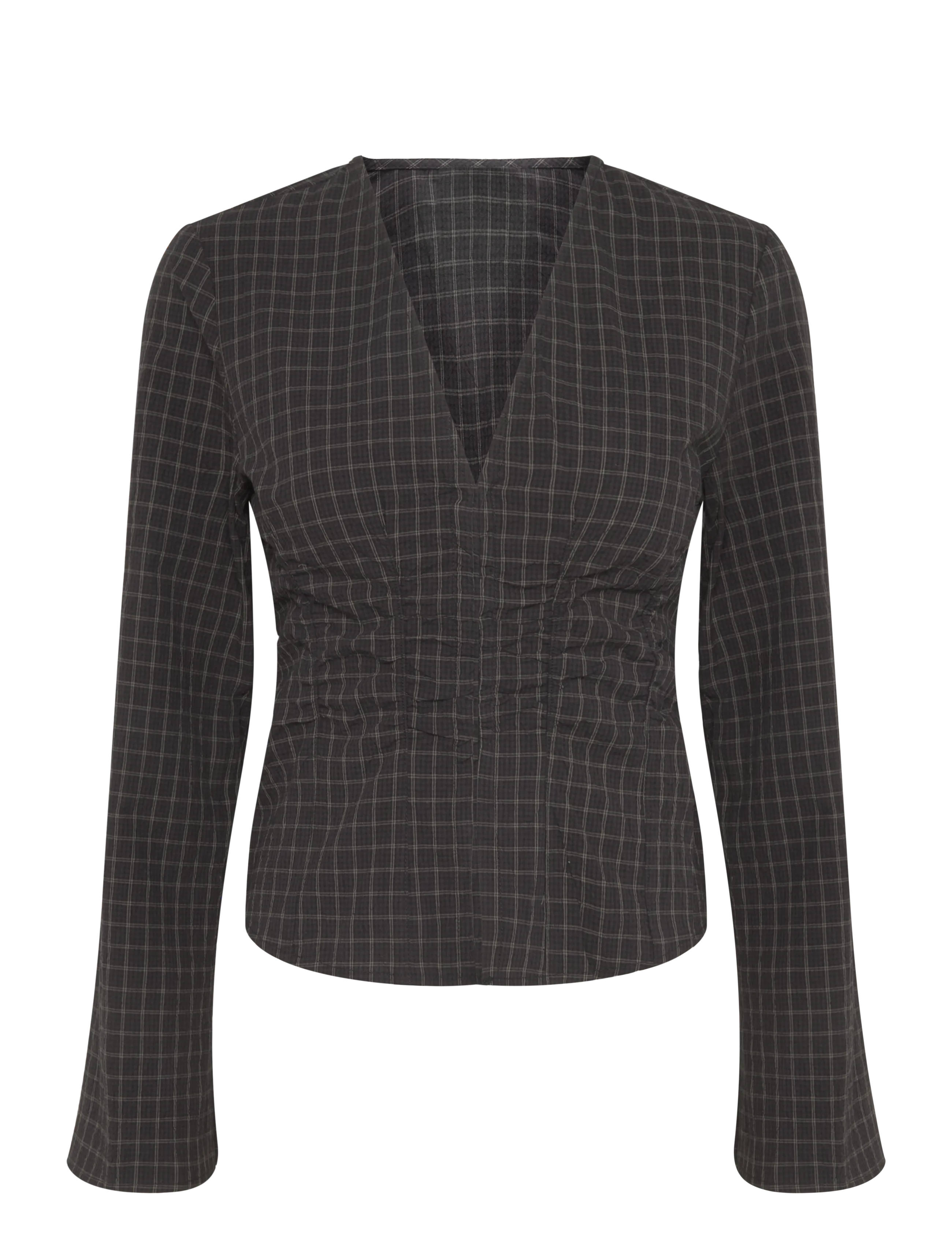 Gina Tricot Long sleeve shirt - Riided - CHECK (9040) / grey