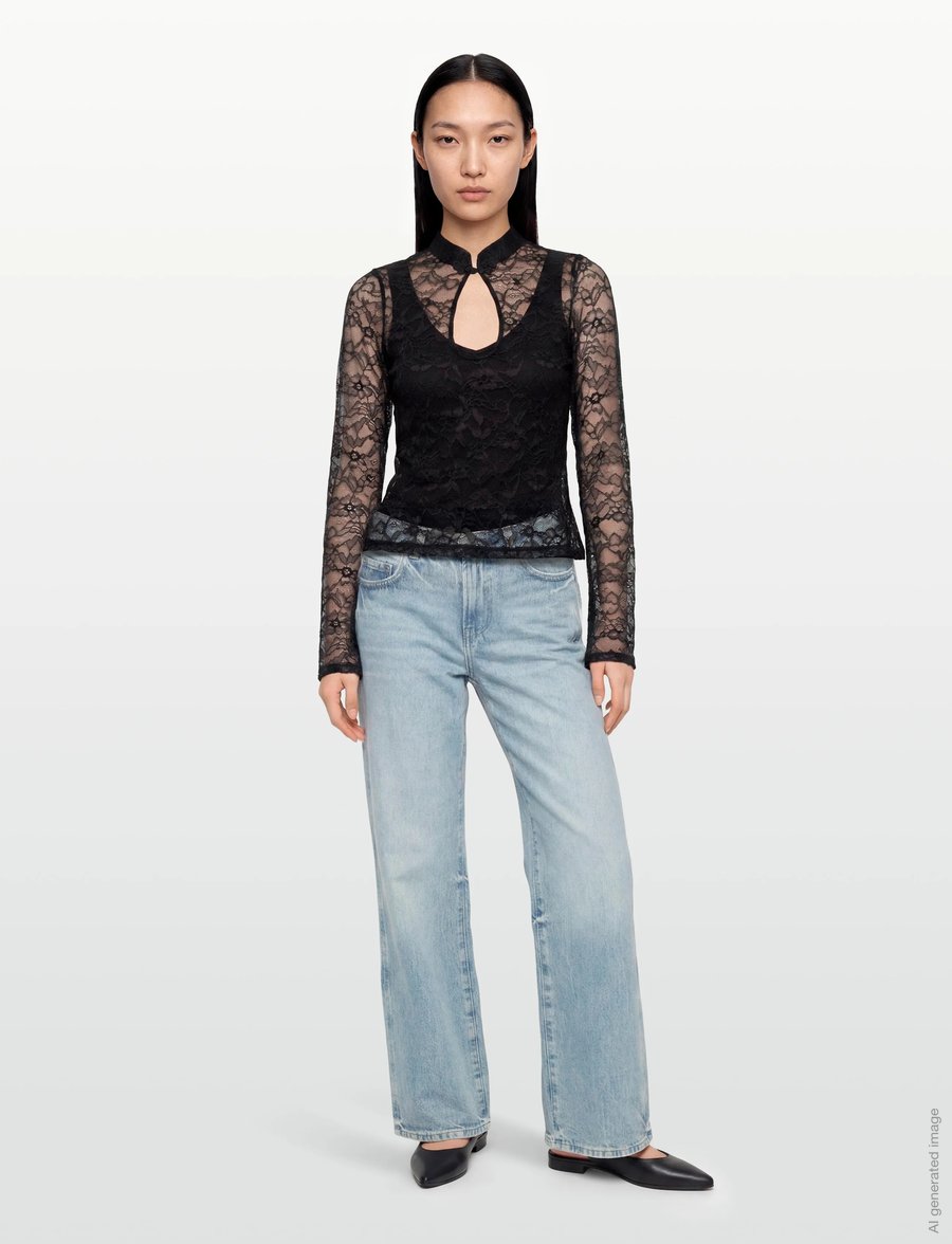 Gina Tricot - Lace top - langärmelige blusen - black (9000) - 0