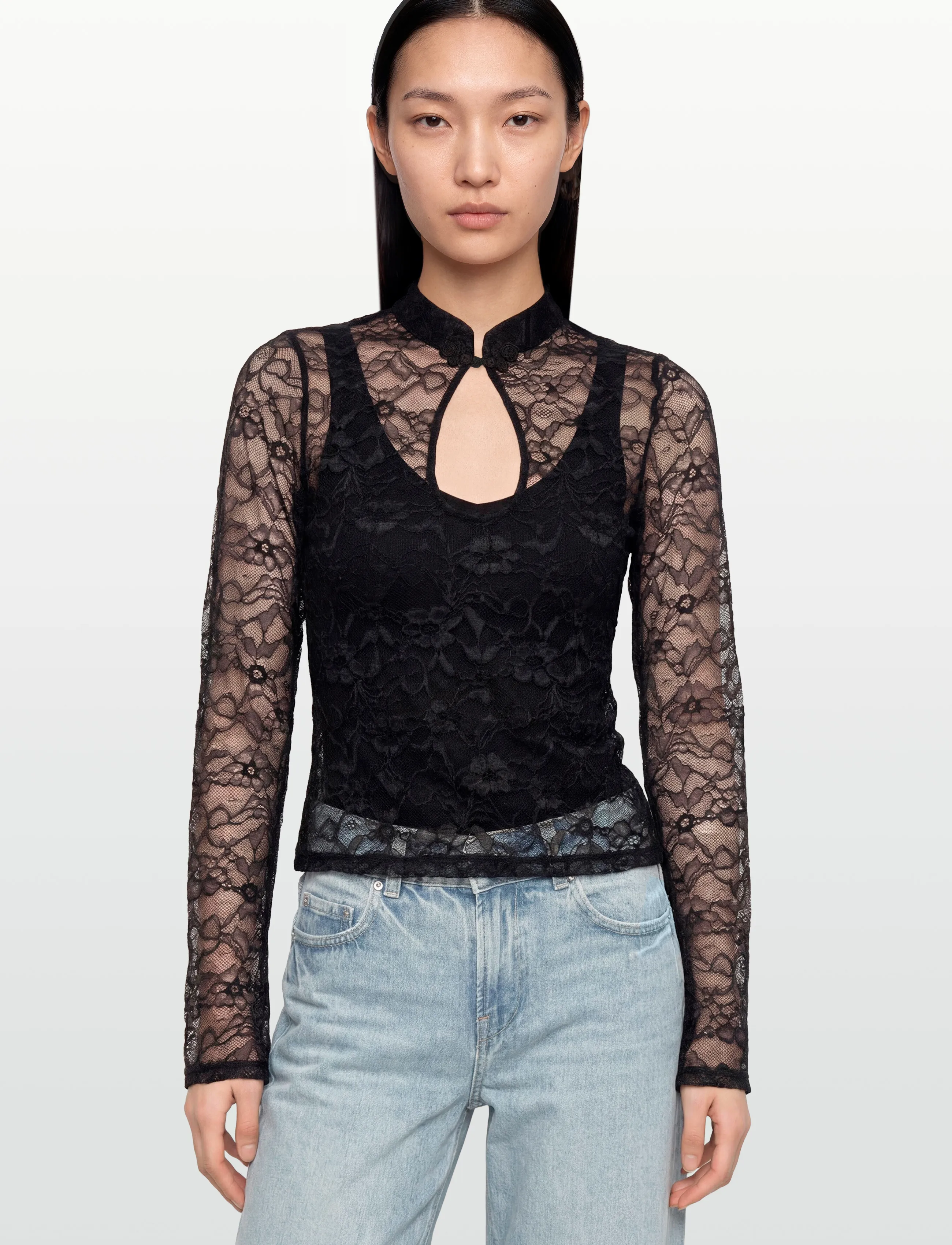 Gina Tricot - Lace top - langärmelige blusen - black (9000) - 3