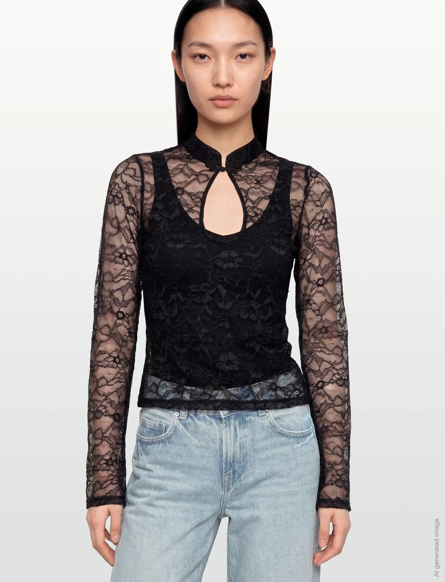 Gina Tricot - Lace top - langärmelige blusen - black (9000) - 3