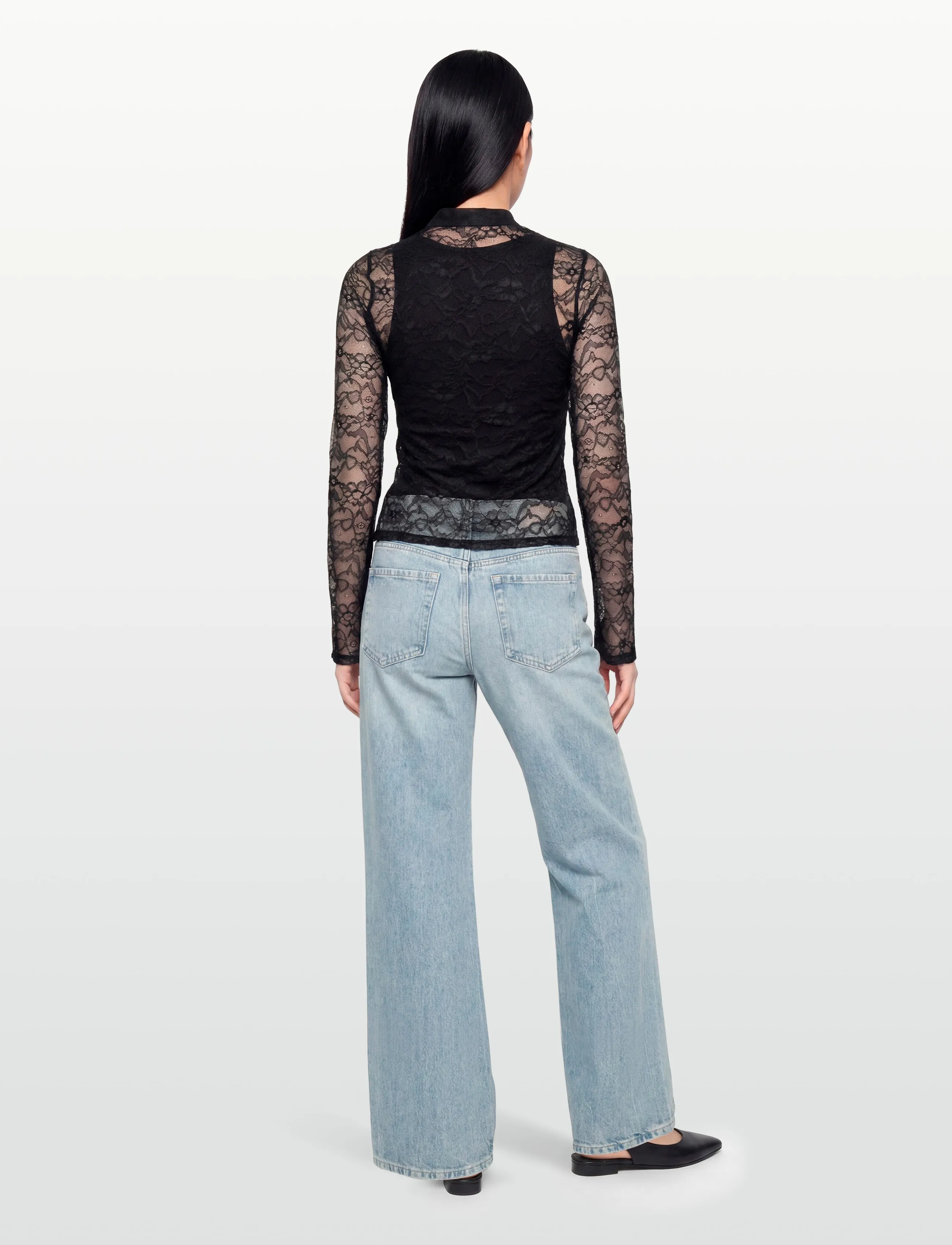 Gina Tricot - Lace top - langärmelige blusen - black (9000) - 4