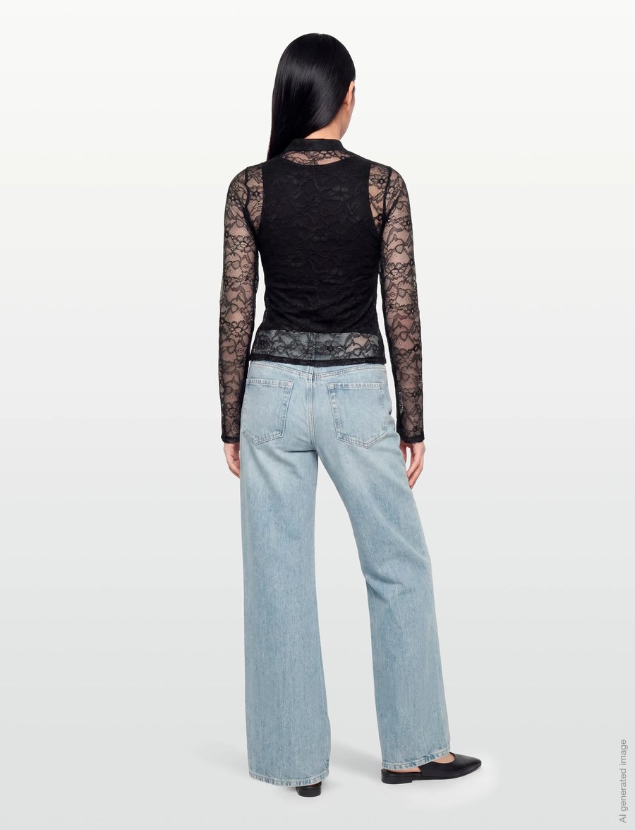 Gina Tricot - Lace top - langärmelige blusen - black (9000) - 4