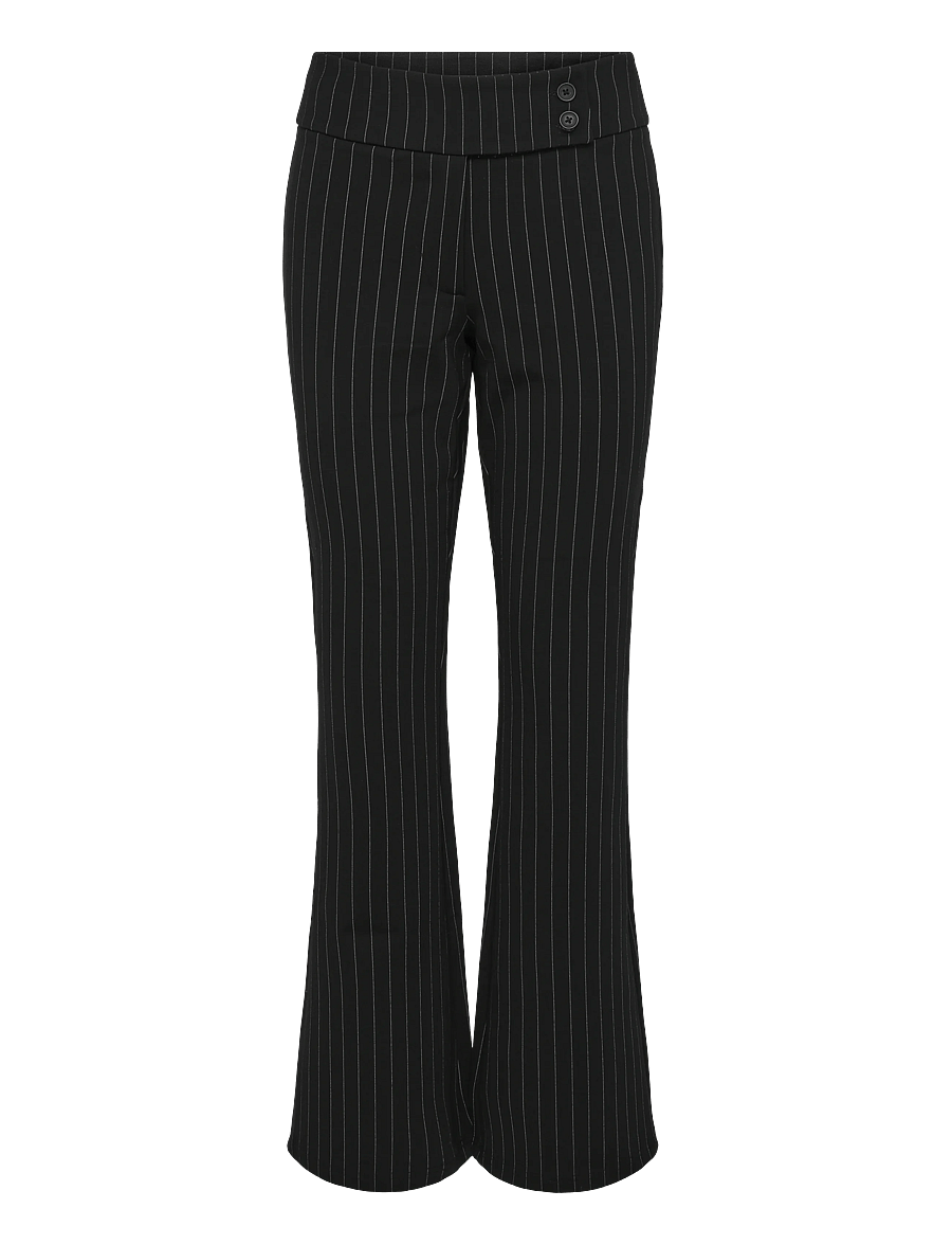 Gina Tricot - Mid waist flare trousers - flare bukser - black pinstripe - 0