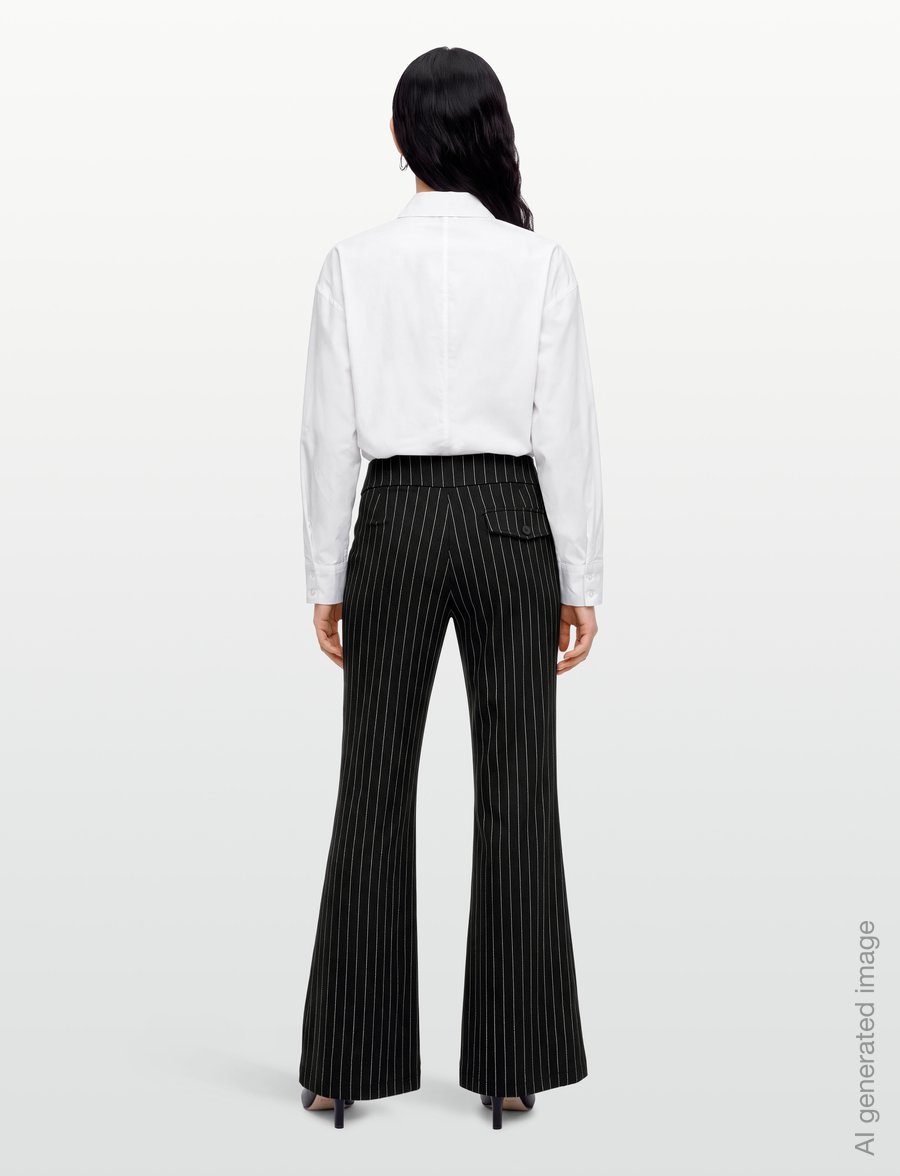 Gina Tricot - Mid waist flare trousers - utsvängda byxor - black pinstripe - 4