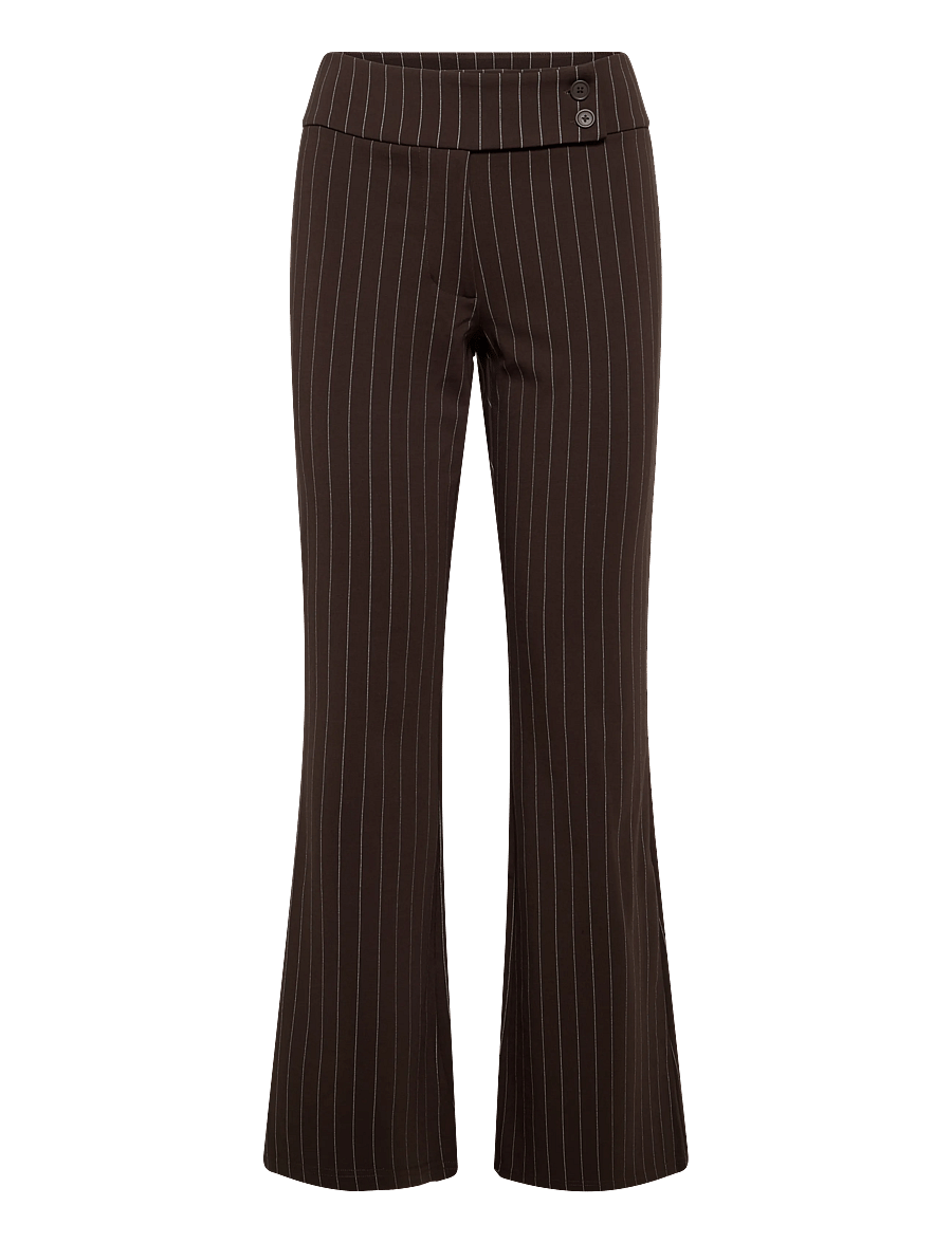 Gina Tricot - Mid waist flare trousers - flare bukser - brown pinstripe (7238) - 0