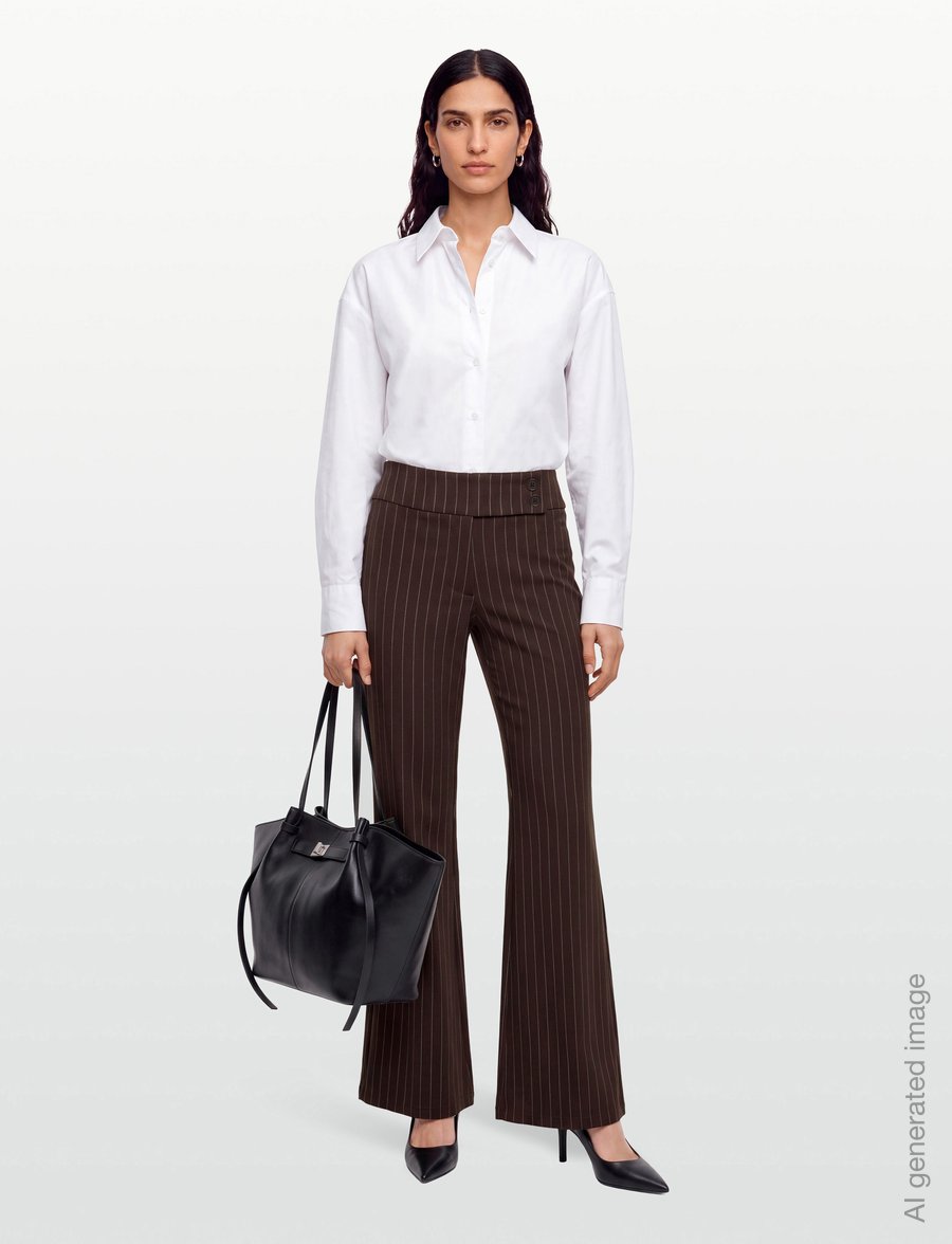 Gina Tricot - Mid waist flare trousers - utsvängda byxor - brown pinstripe (7238) - 0