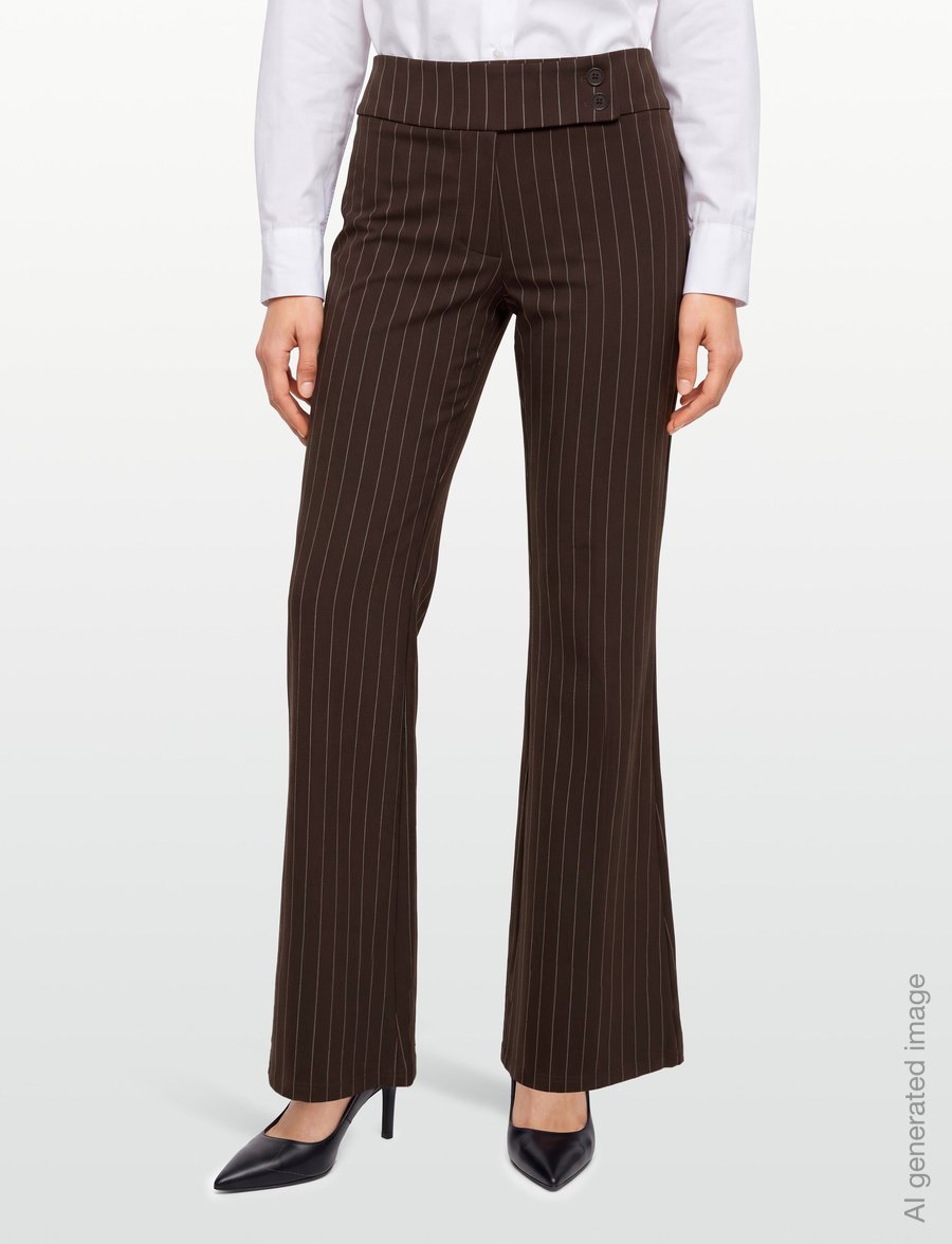 Gina Tricot - Mid waist flare trousers - utsvängda byxor - brown pinstripe (7238) - 3
