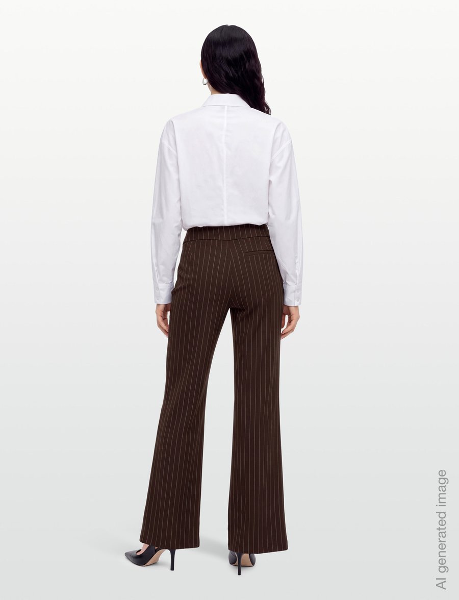 Gina Tricot - Mid waist flare trousers - utsvängda byxor - brown pinstripe (7238) - 4