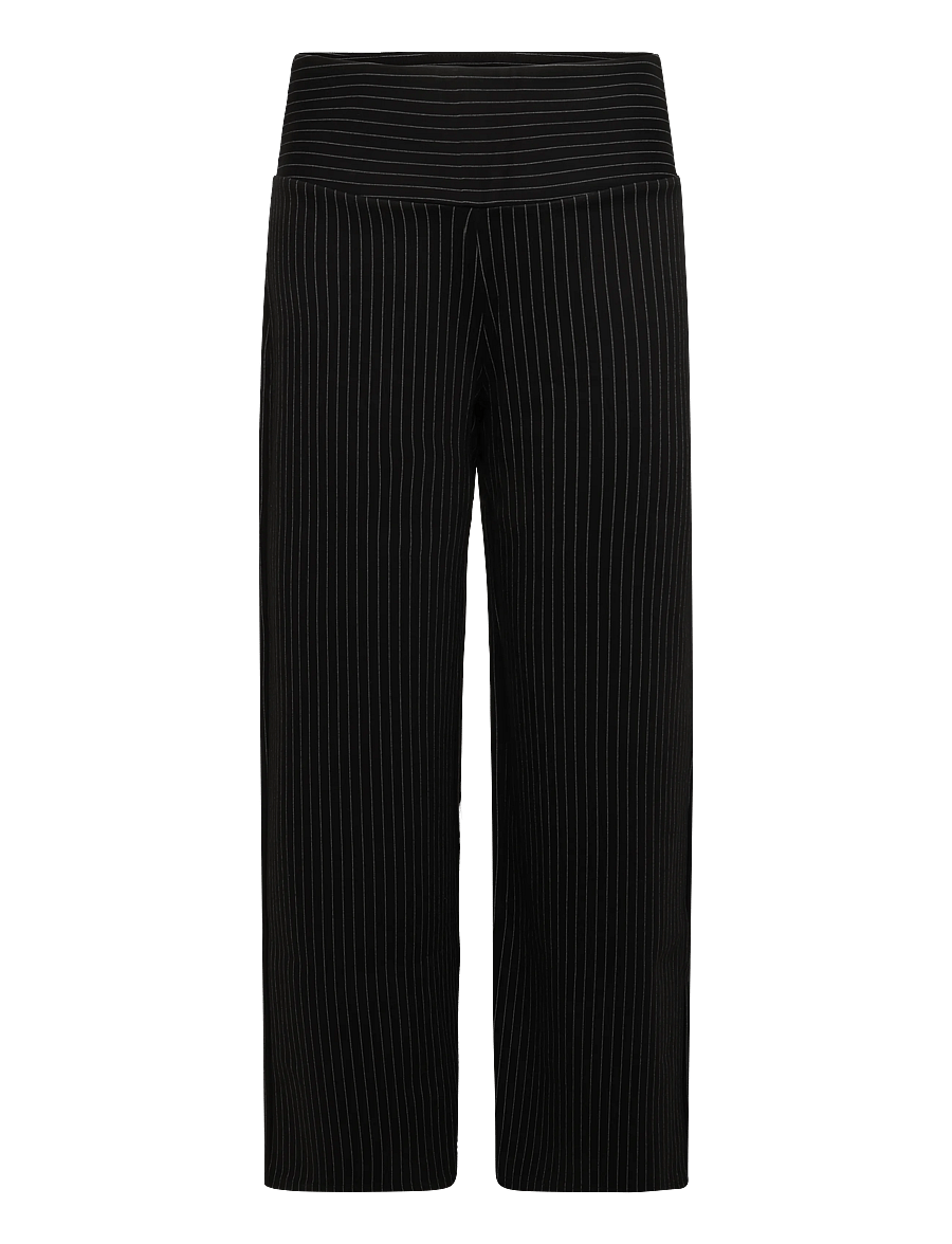 Gina Tricot - Mid waist wide trousers - bukser med brede ben - black pinstripe - 0