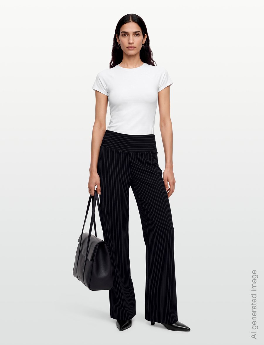 Gina Tricot - Mid waist wide trousers - laia säärega püksid - black pinstripe - 0