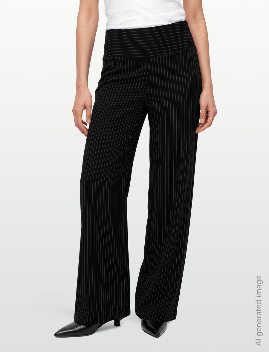 Gina Tricot - Mid waist wide trousers - laia säärega püksid - black pinstripe - 3