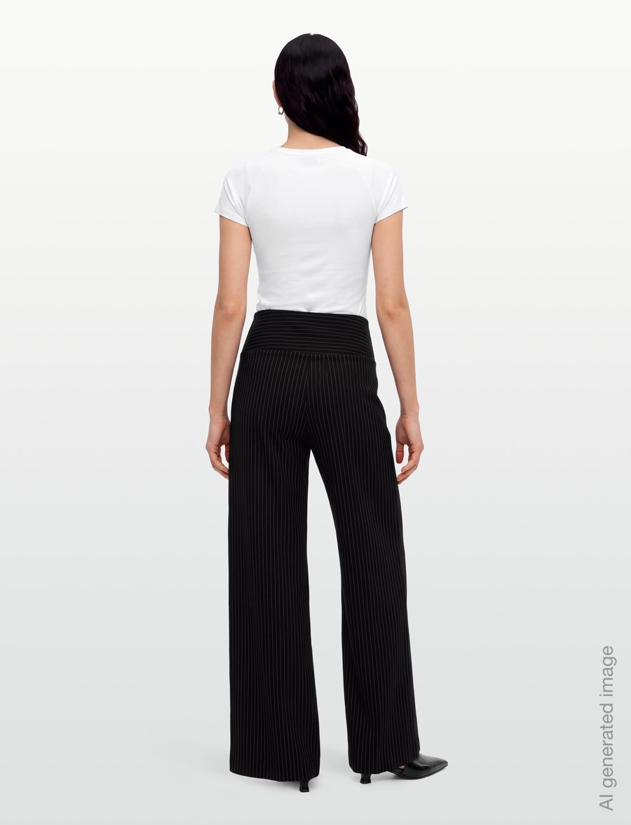 Gina Tricot - Mid waist wide trousers - laia säärega püksid - black pinstripe - 4