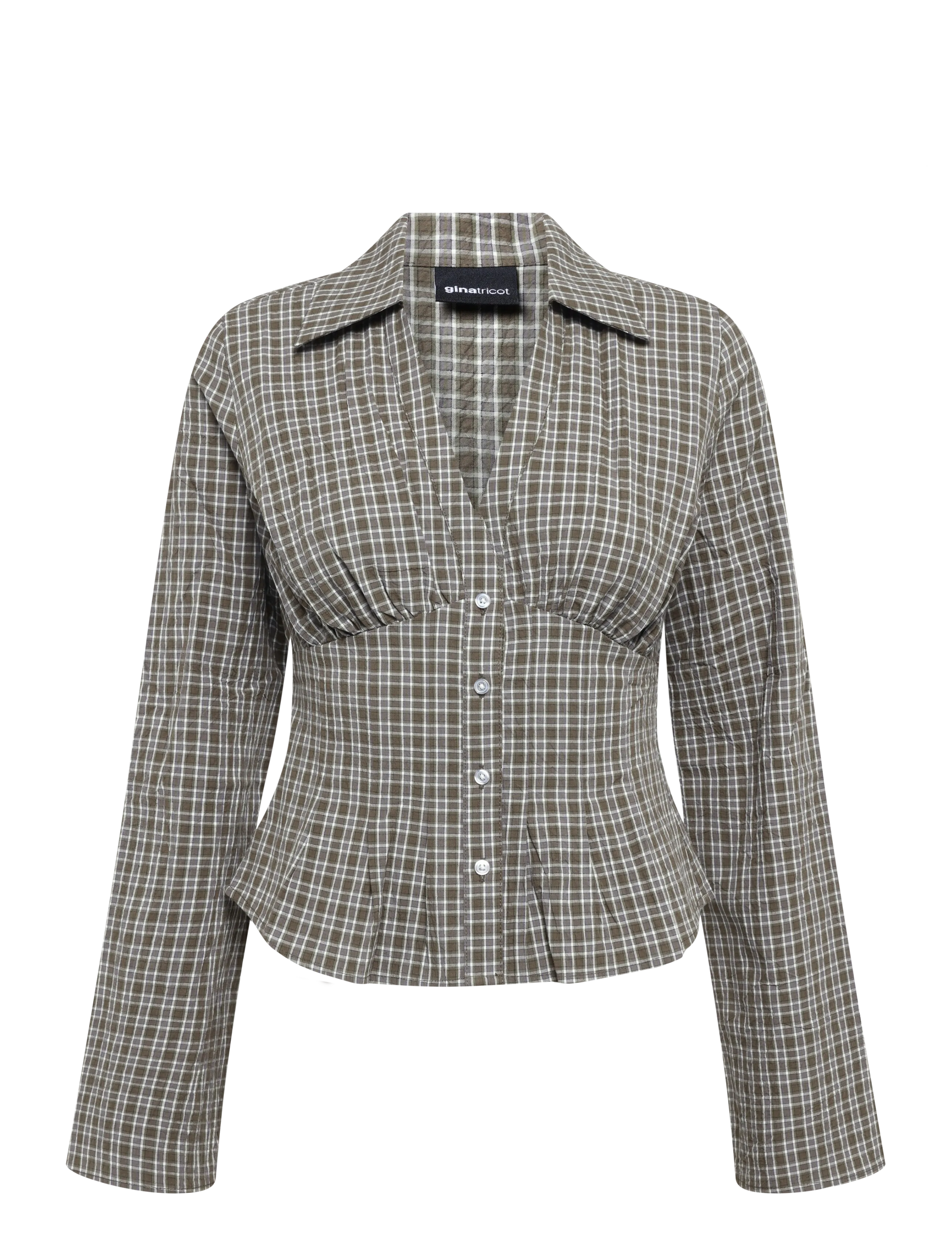 Gina Tricot Shaped shirt - Bluser & Skjorter - GREEN/CHECK / khaki/green