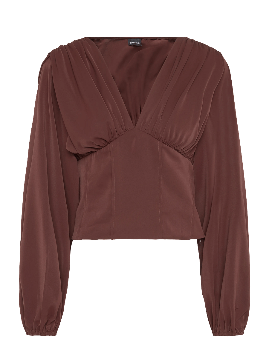 Gina Tricot - Shaped corset blouse - langärmelige blusen - decadent chocolate - 0