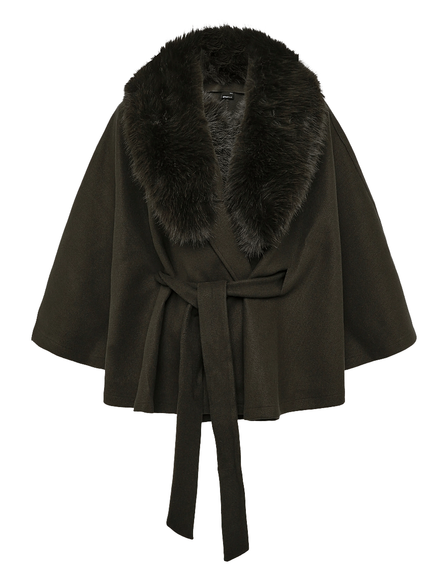 Gina Tricot - Faux fur collar cape jacket - faux fur jakker - dark green (6049) - 0