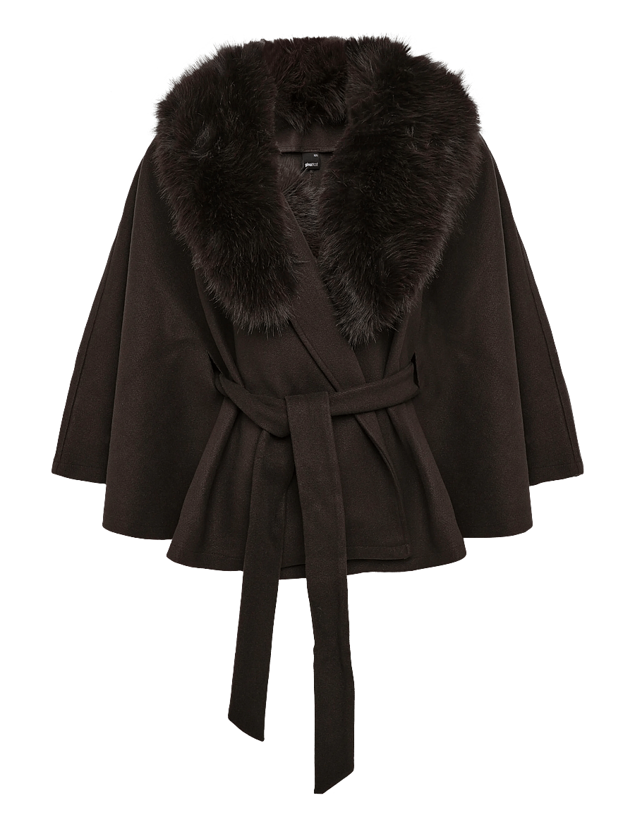 Gina Tricot - Faux fur collar cape jacket - fuskpäls - mole (7382) - 0