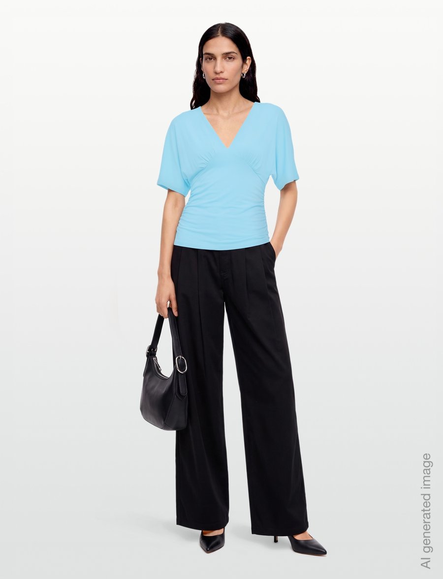 Gina Tricot - Shaped v-neck top - t-shirts - aqua - 0
