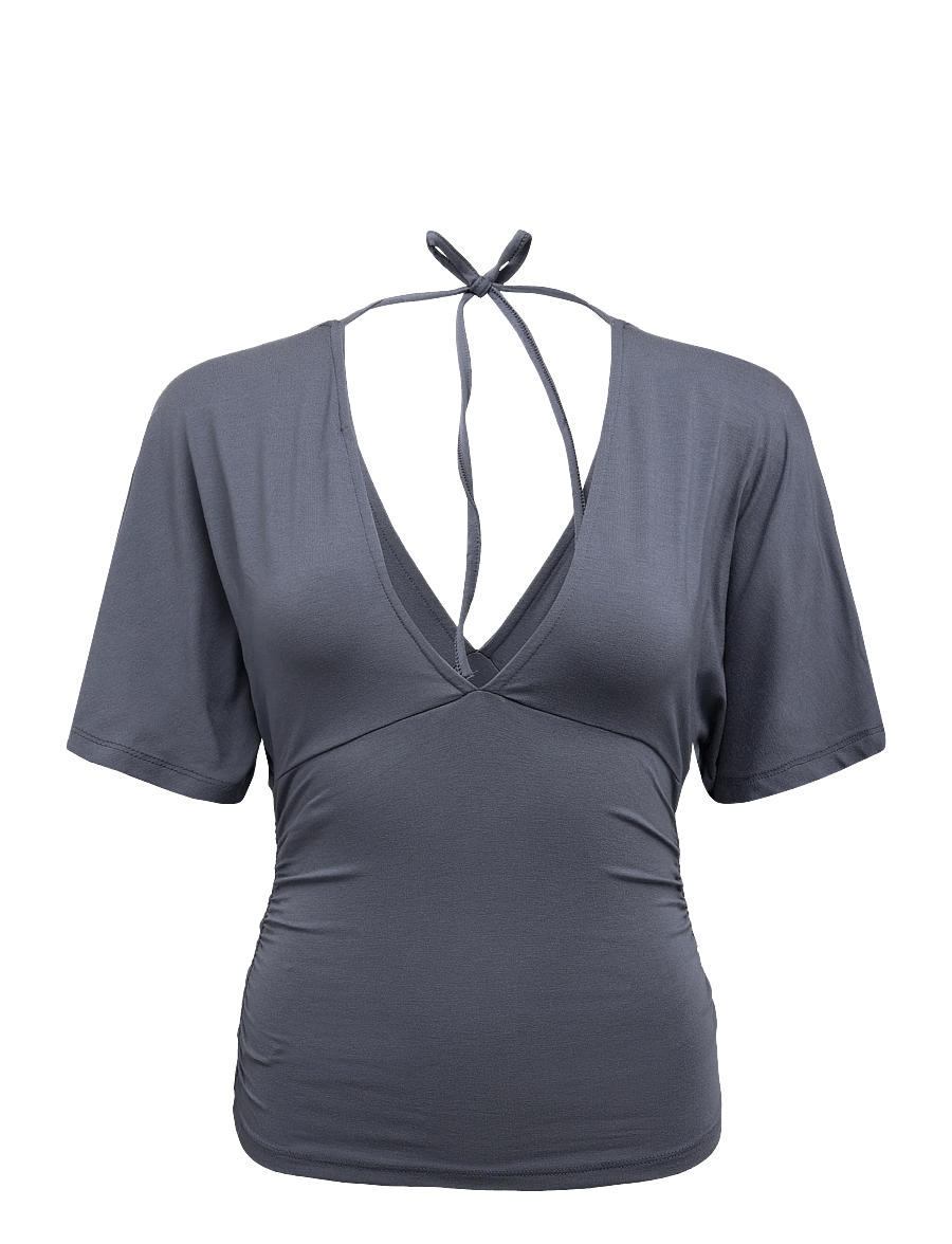 Gina Tricot - Shaped v-neck top - t-shirts - grisaille (8455) - 0