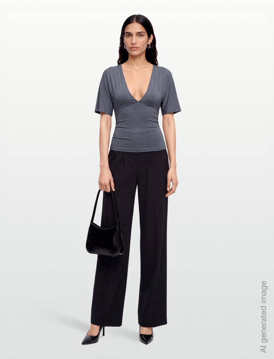 Gina Tricot - Shaped v-neck top - t-shirts - grisaille (8455) - 0