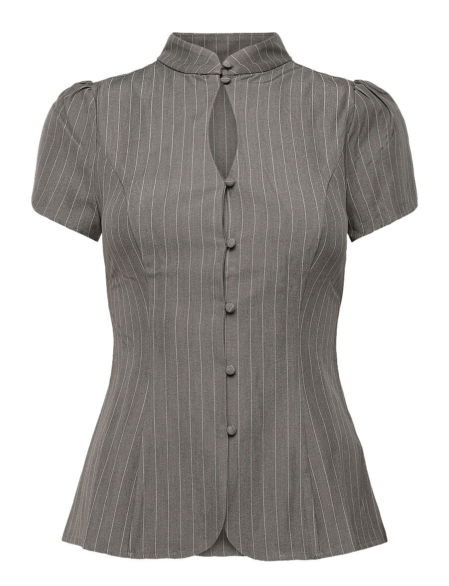 Gina Tricot - Keyhole top - kortärmade blusar - grey pinstripe - 0