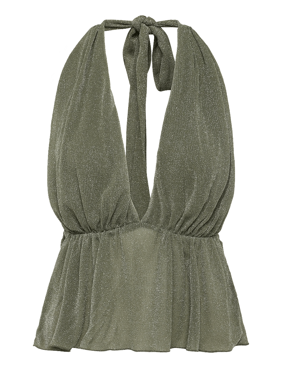 Gina Tricot - Glitter halterneck top - sleeveless tops - lt khaki green (7307) - 1