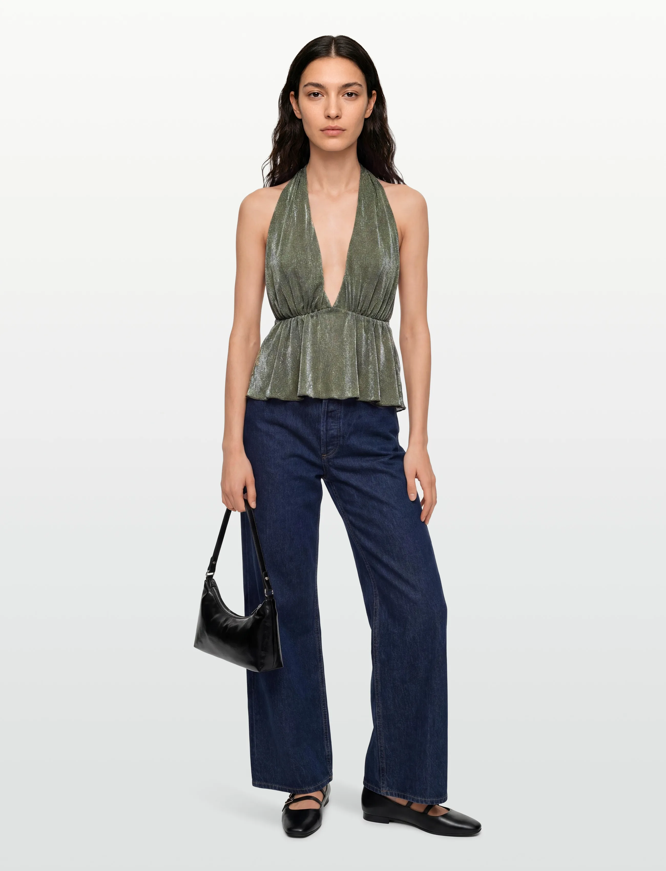 Gina Tricot Glitter Halterneck Top, Kvinder, Glitter Halterneck Top, Kakigrøn, Str: S
