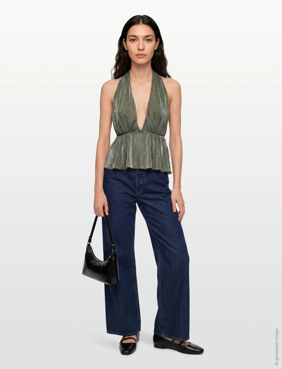 Gina Tricot - Glitter halterneck top - sleeveless tops - lt khaki green (7307) - 0
