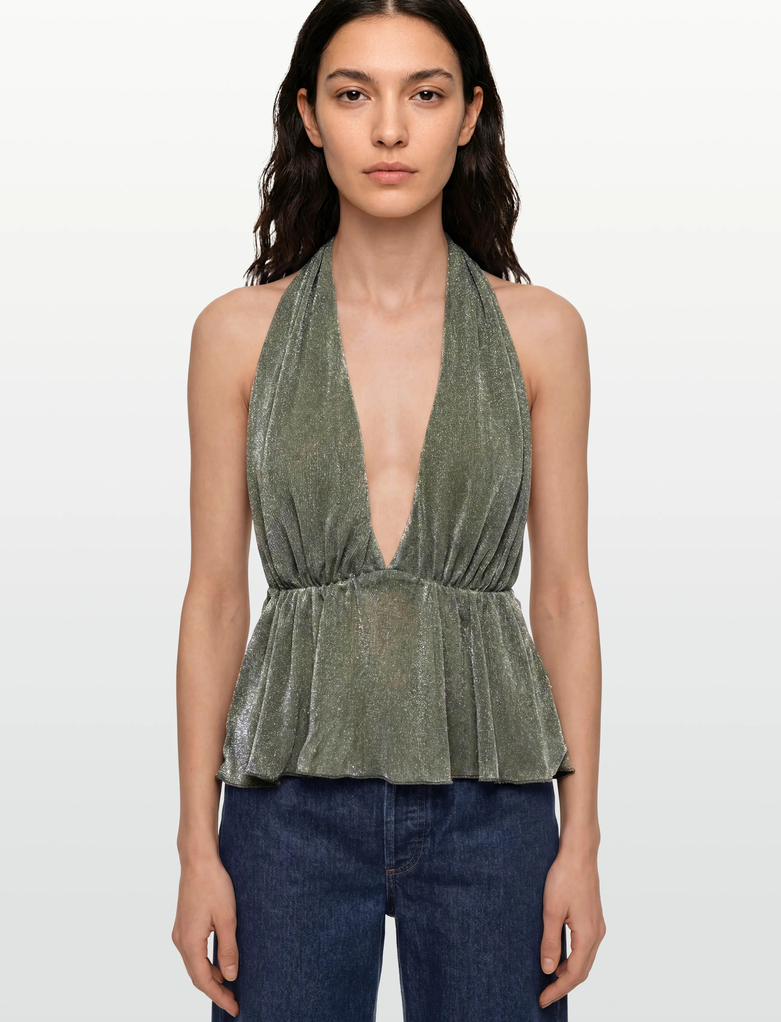 Gina Tricot - Glitter halterneck top - lt khaki green (7307) - 3
