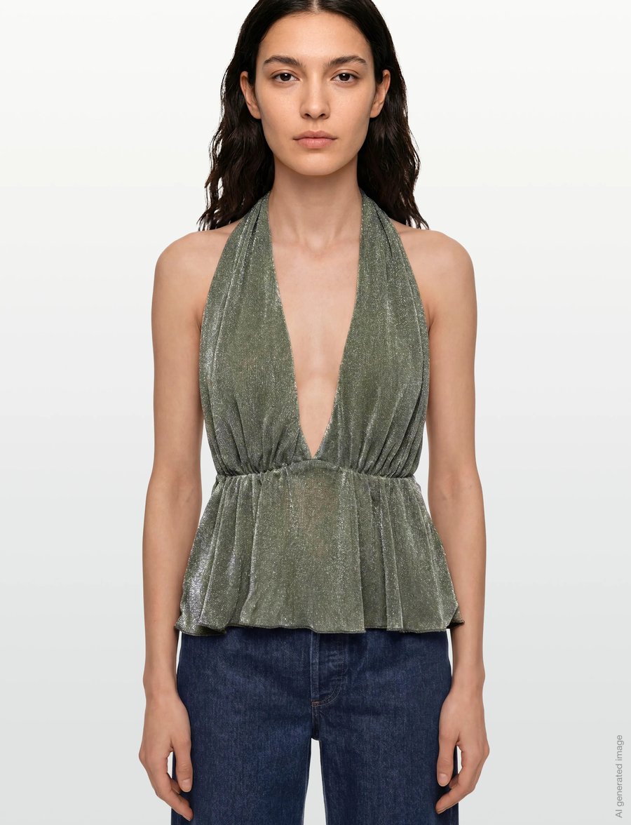 Gina Tricot - Glitter halterneck top - sleeveless tops - lt khaki green (7307) - 3
