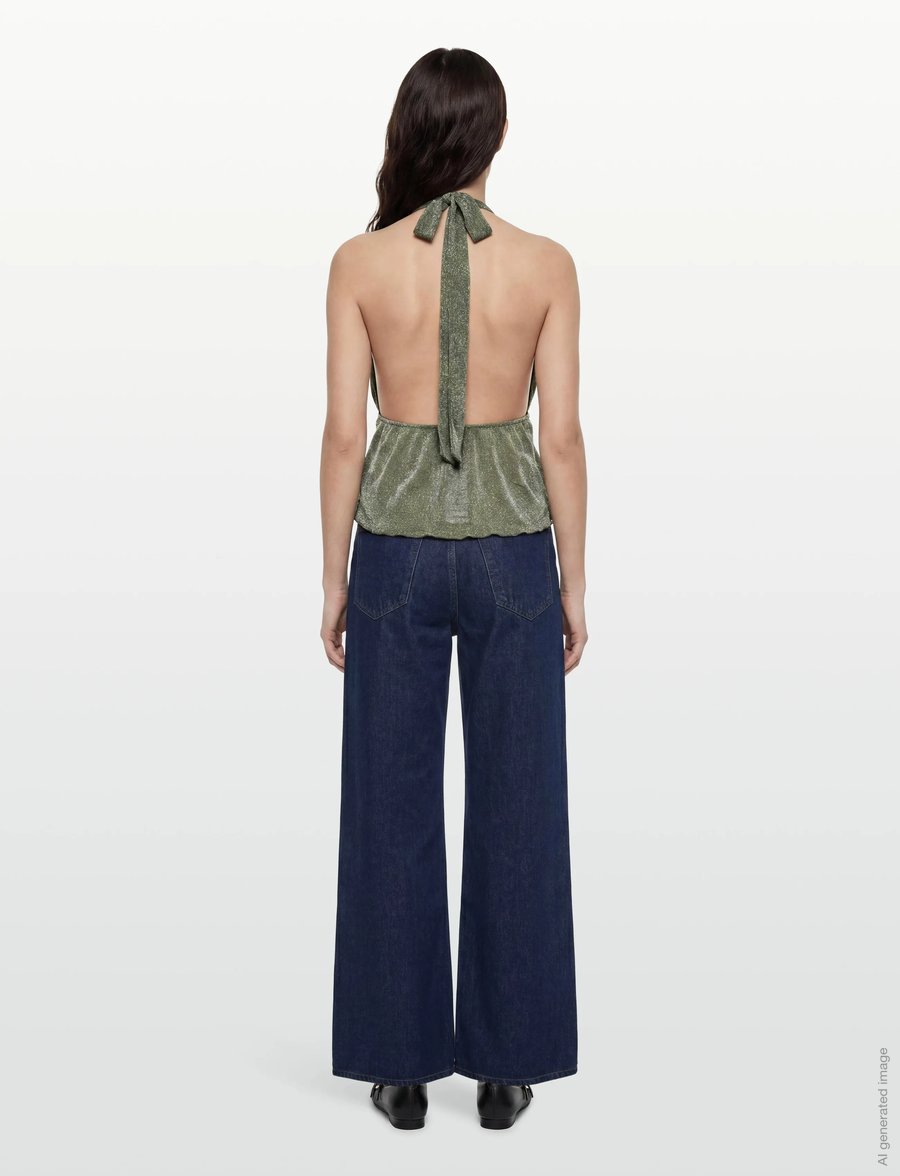 Gina Tricot - Glitter halterneck top - sleeveless tops - lt khaki green (7307) - 4