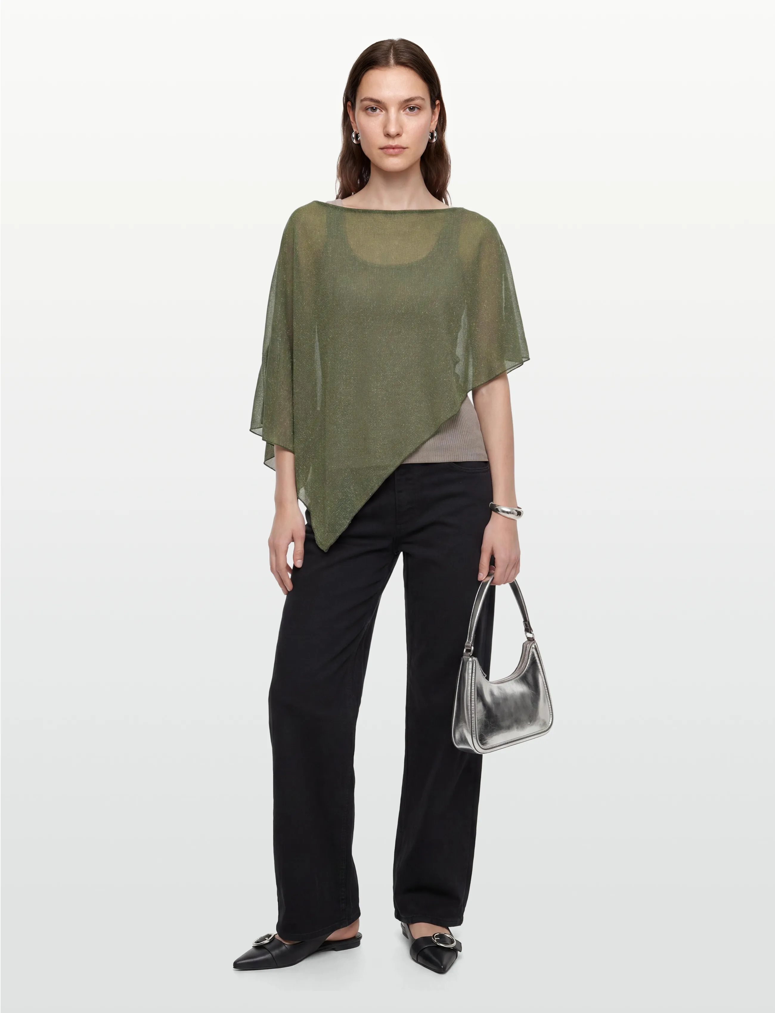 Gina Tricot - Glitter poncho - pontšod ja keebid - lt khaki green (7307) - 0