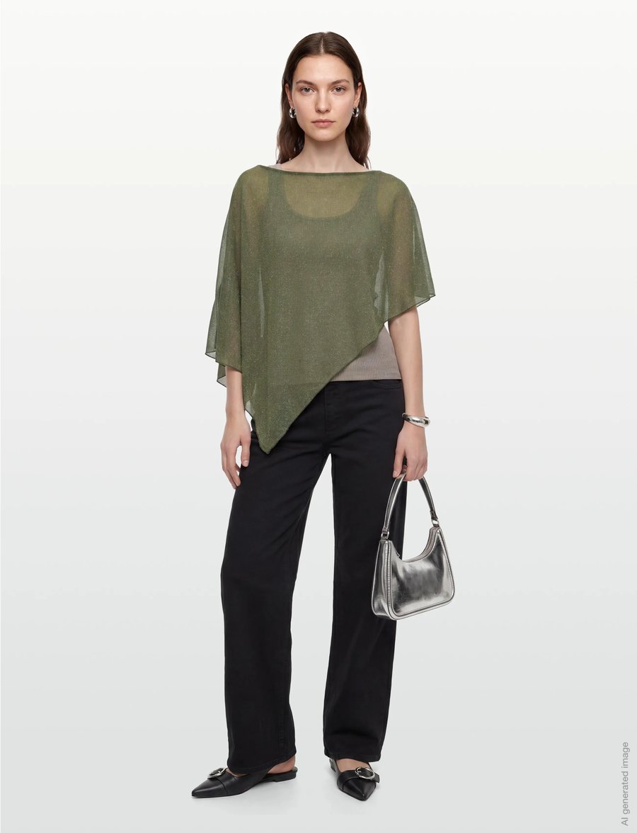 Gina Tricot - Glitter poncho - pontšod ja keebid - lt khaki green (7307) - 0
