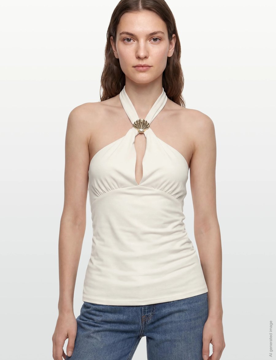 Gina Tricot - Seashell detail halterneck top - tanktops - egret (1144) - 3