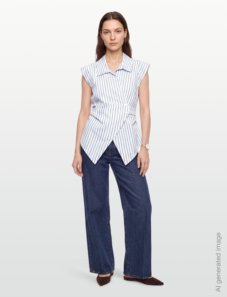 Gina Tricot - Wrap shirt - Ärmellose blusen - blue stripe - 0